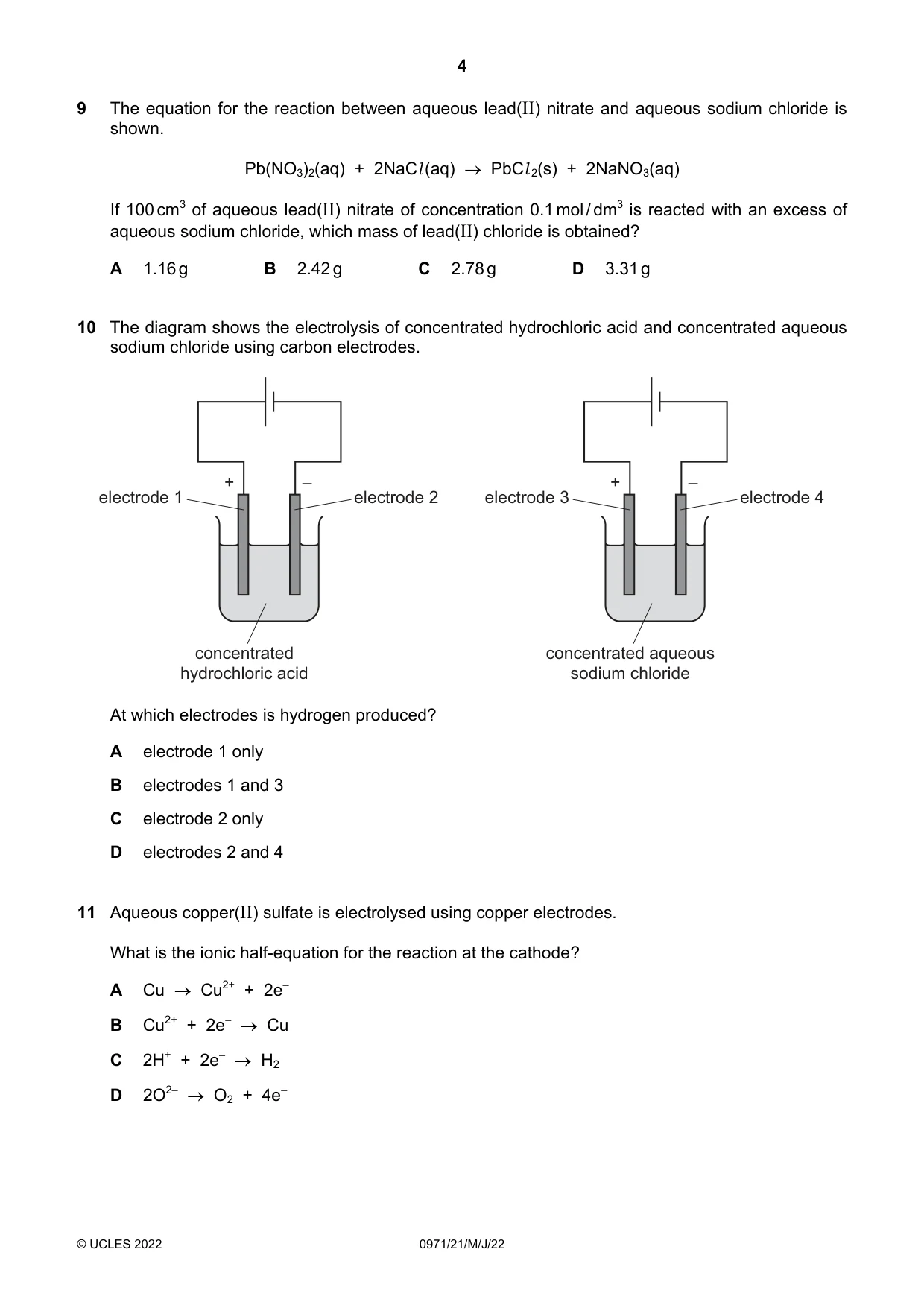 Cambridge IGCSE Chemistry (9-1) 0971 2022 May/June Paper 2 · Variant 1 question paper, page 4 of 16