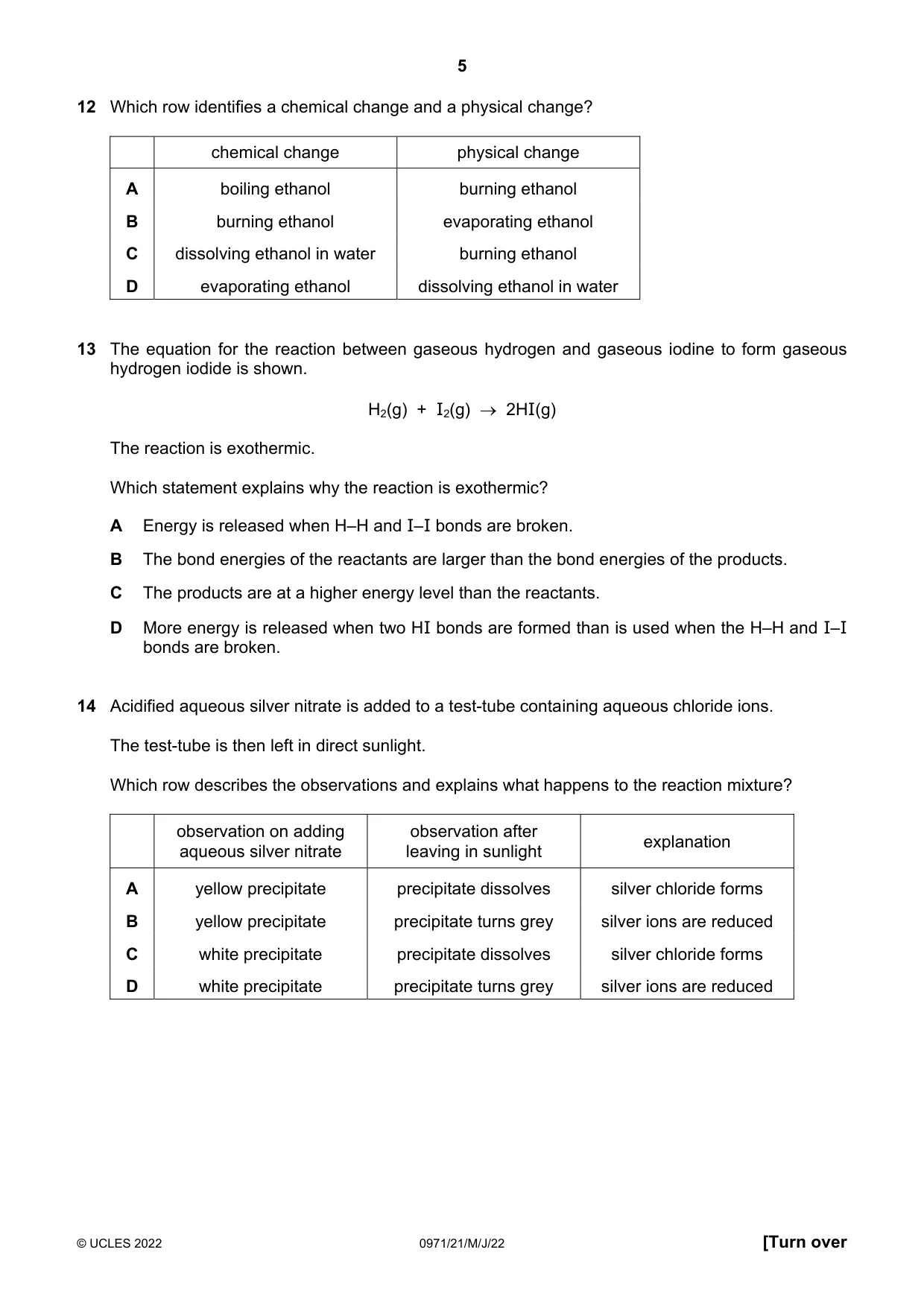 Cambridge IGCSE Chemistry (9-1) 0971 2022 May/June Paper 2 · Variant 1 question paper, page 5 of 16