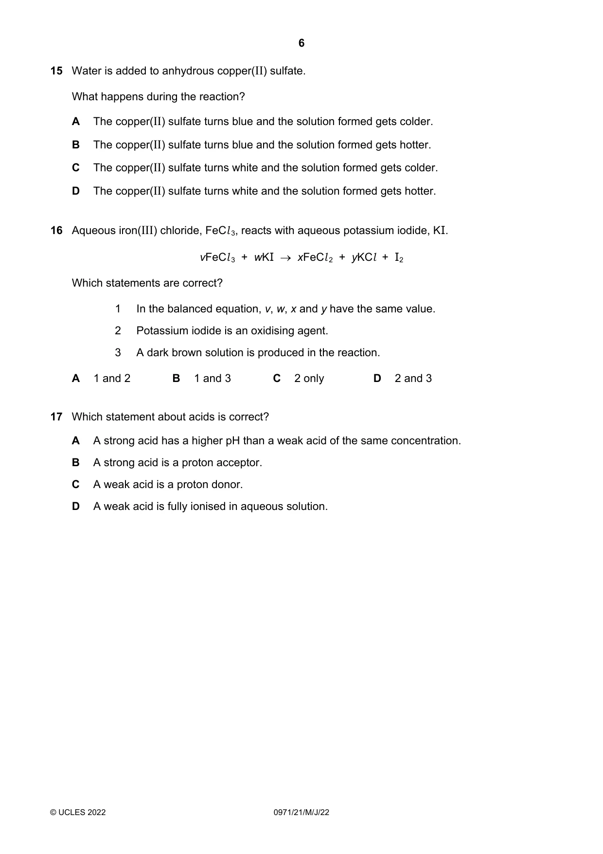 Cambridge IGCSE Chemistry (9-1) 0971 2022 May/June Paper 2 · Variant 1 question paper, page 6 of 16