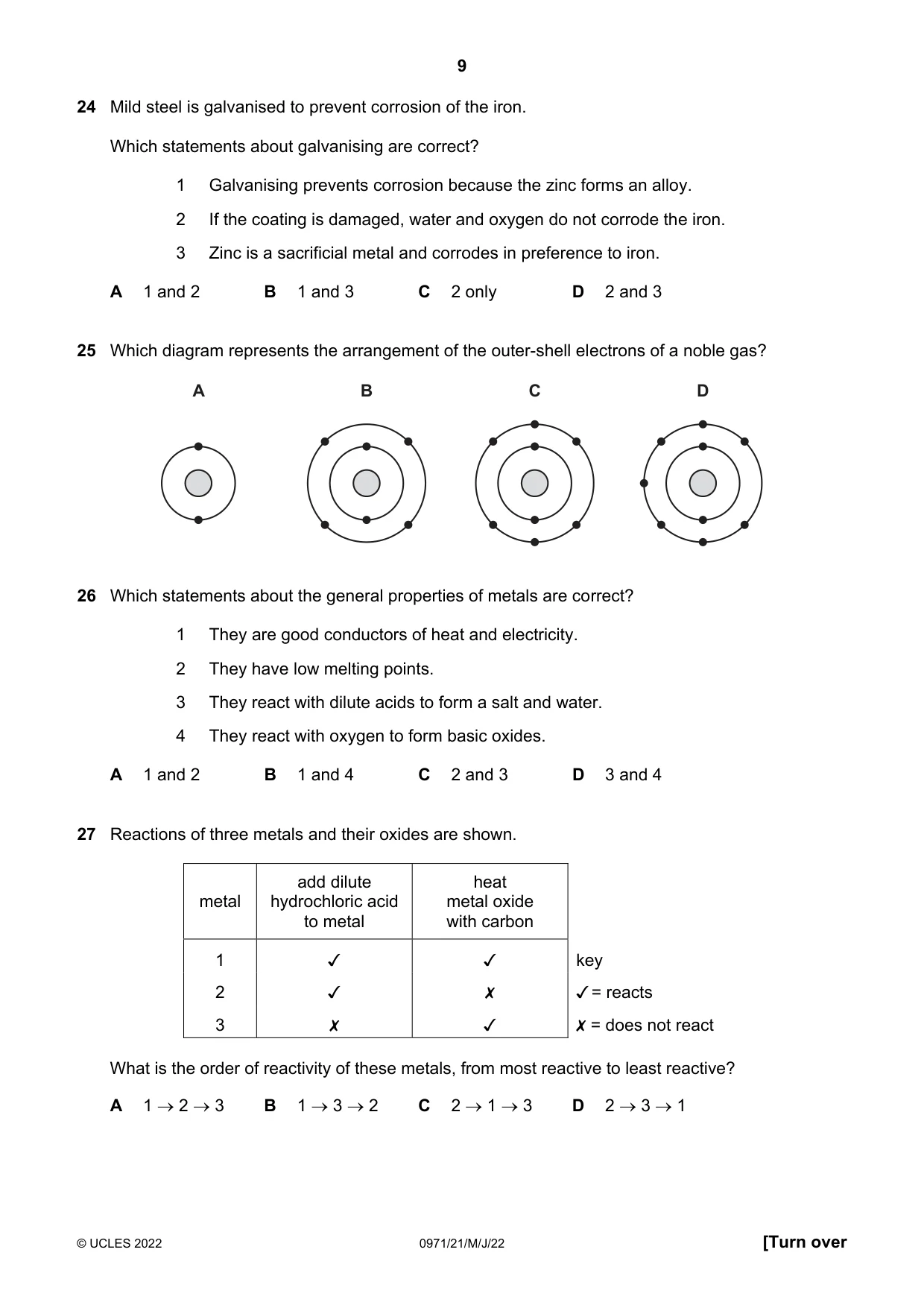Cambridge IGCSE Chemistry (9-1) 0971 2022 May/June Paper 2 · Variant 1 question paper, page 9 of 16