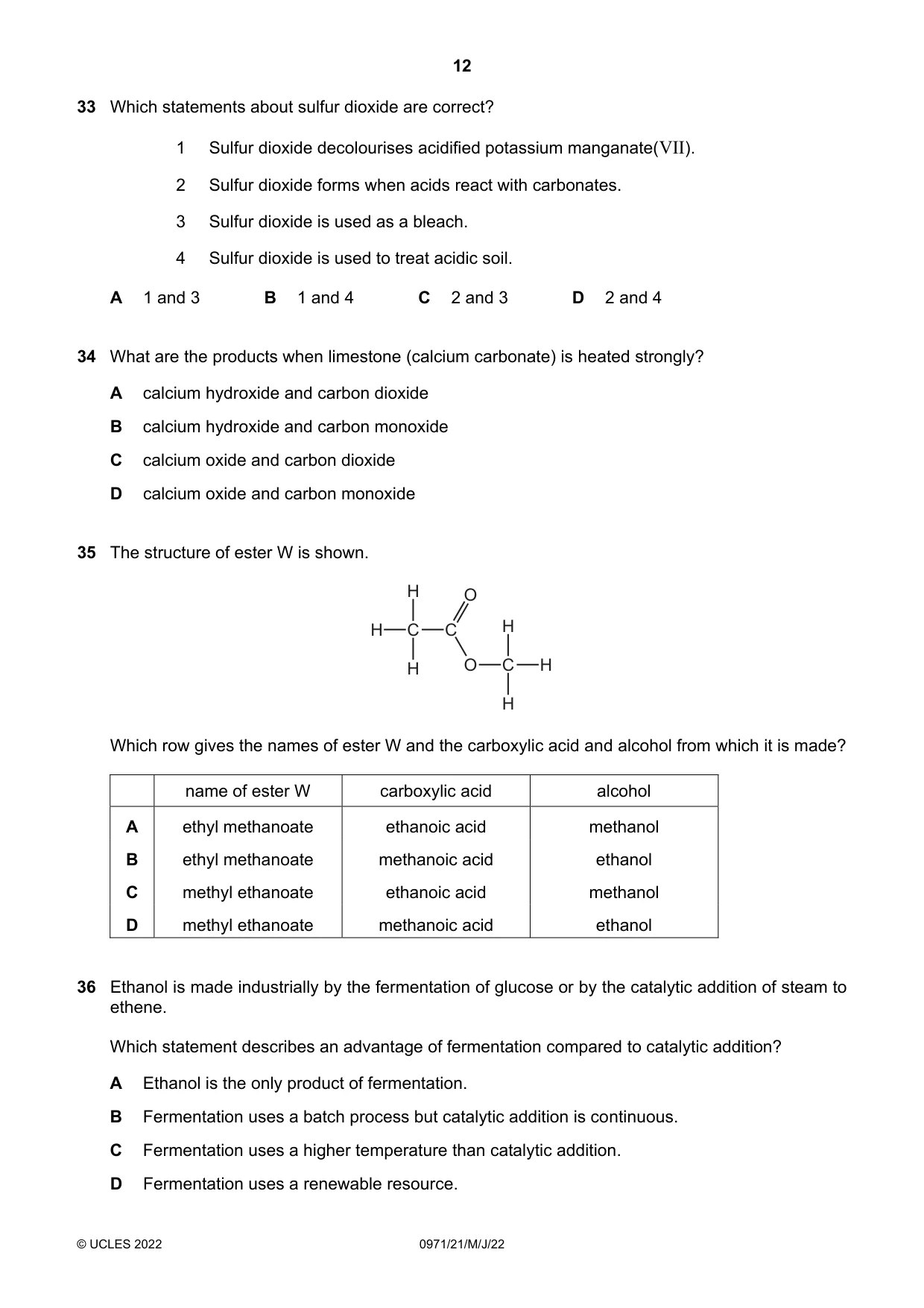 Cambridge IGCSE Chemistry (9-1) 0971 2022 May/June Paper 2 · Variant 1 question paper, page 12 of 16