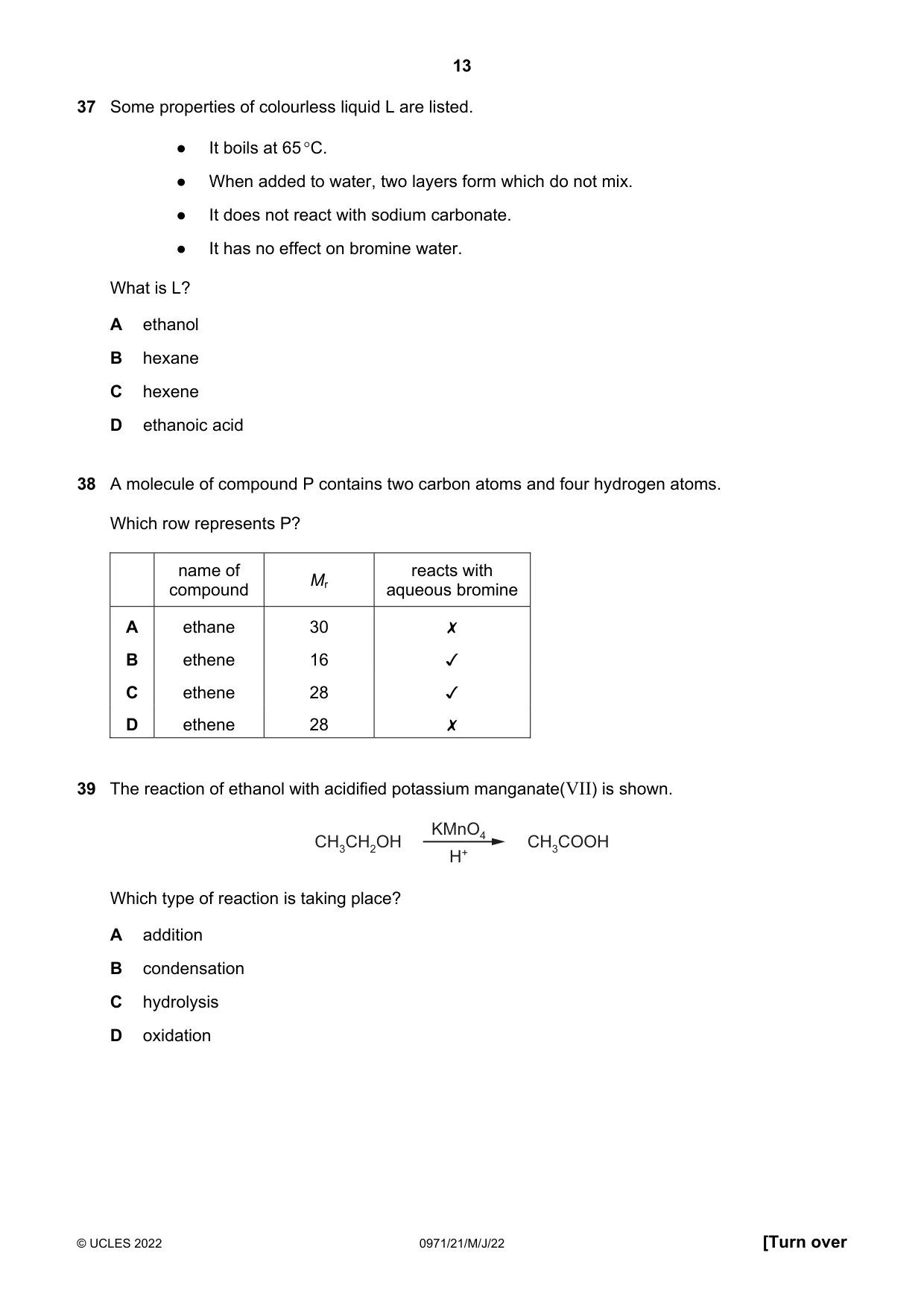 Cambridge IGCSE Chemistry (9-1) 0971 2022 May/June Paper 2 · Variant 1 question paper, page 13 of 16
