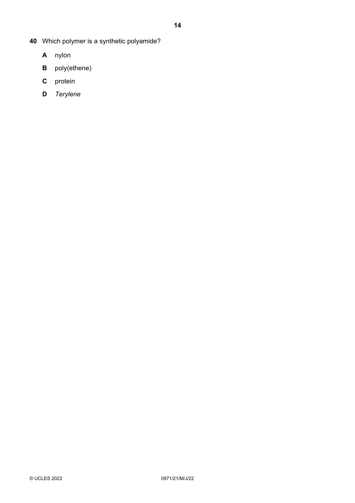 Cambridge IGCSE Chemistry (9-1) 0971 2022 May/June Paper 2 · Variant 1 question paper, page 14 of 16