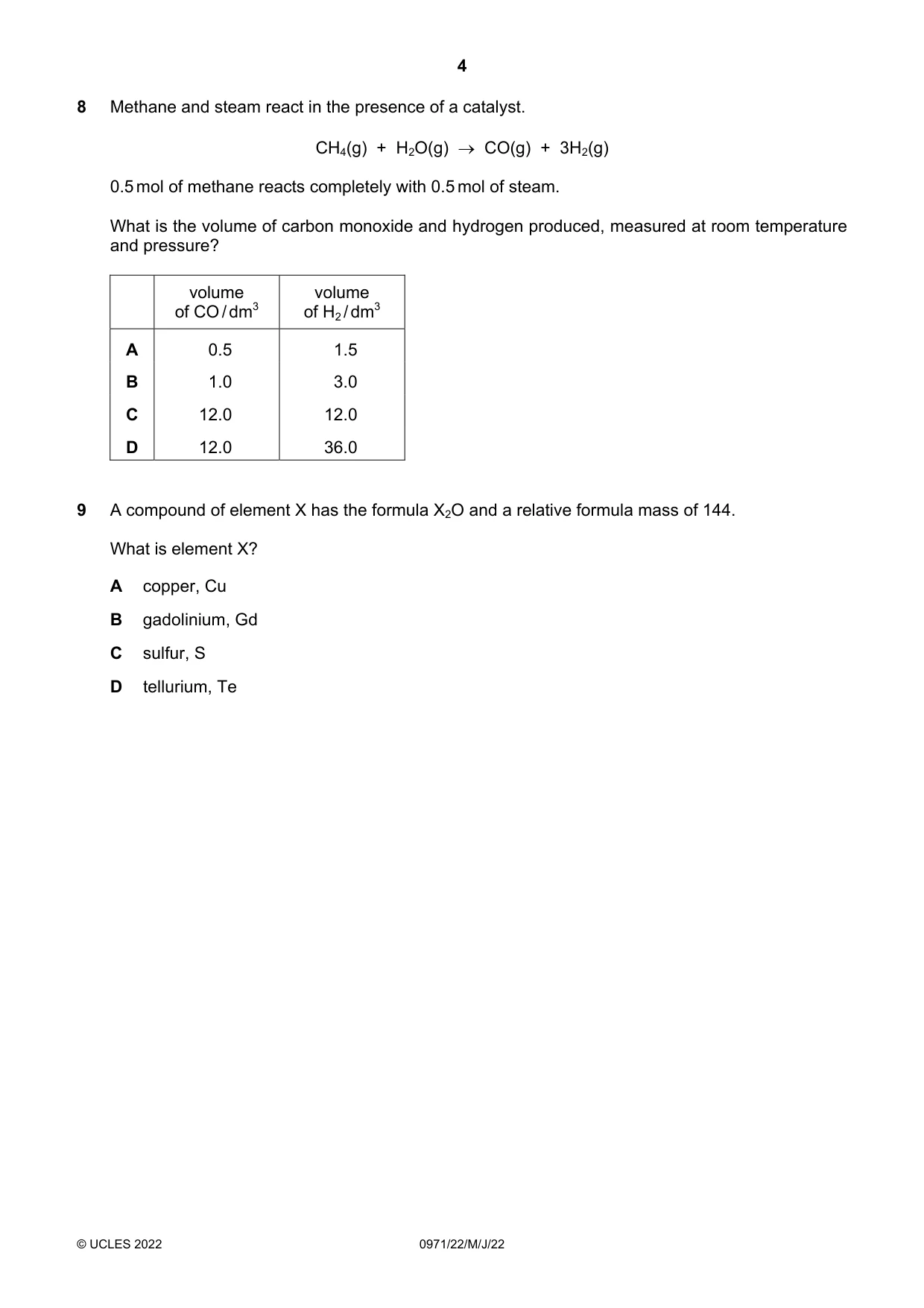Cambridge IGCSE Chemistry (9-1) 0971 2022 May/June Paper 2 · Variant 2 question paper, page 4 of 16