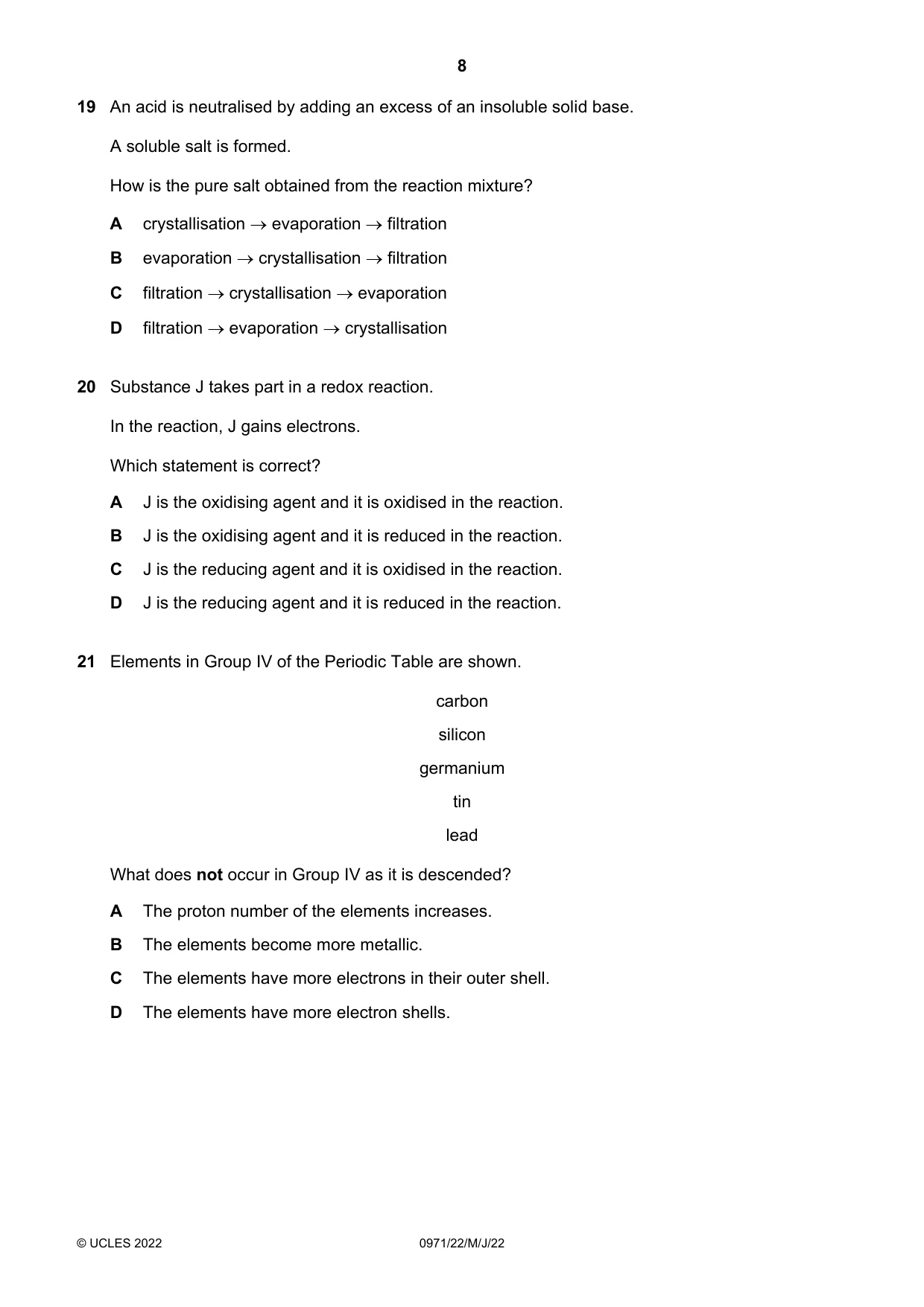 Cambridge IGCSE Chemistry (9-1) 0971 2022 May/June Paper 2 · Variant 2 question paper, page 8 of 16