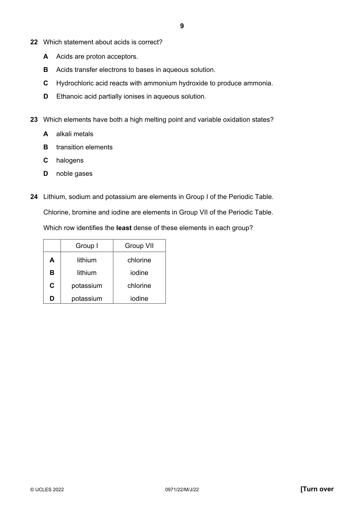 Cambridge IGCSE Chemistry (9-1) 0971 2022 May/June Paper 2 · Variant 2 question paper, page 9 of 16