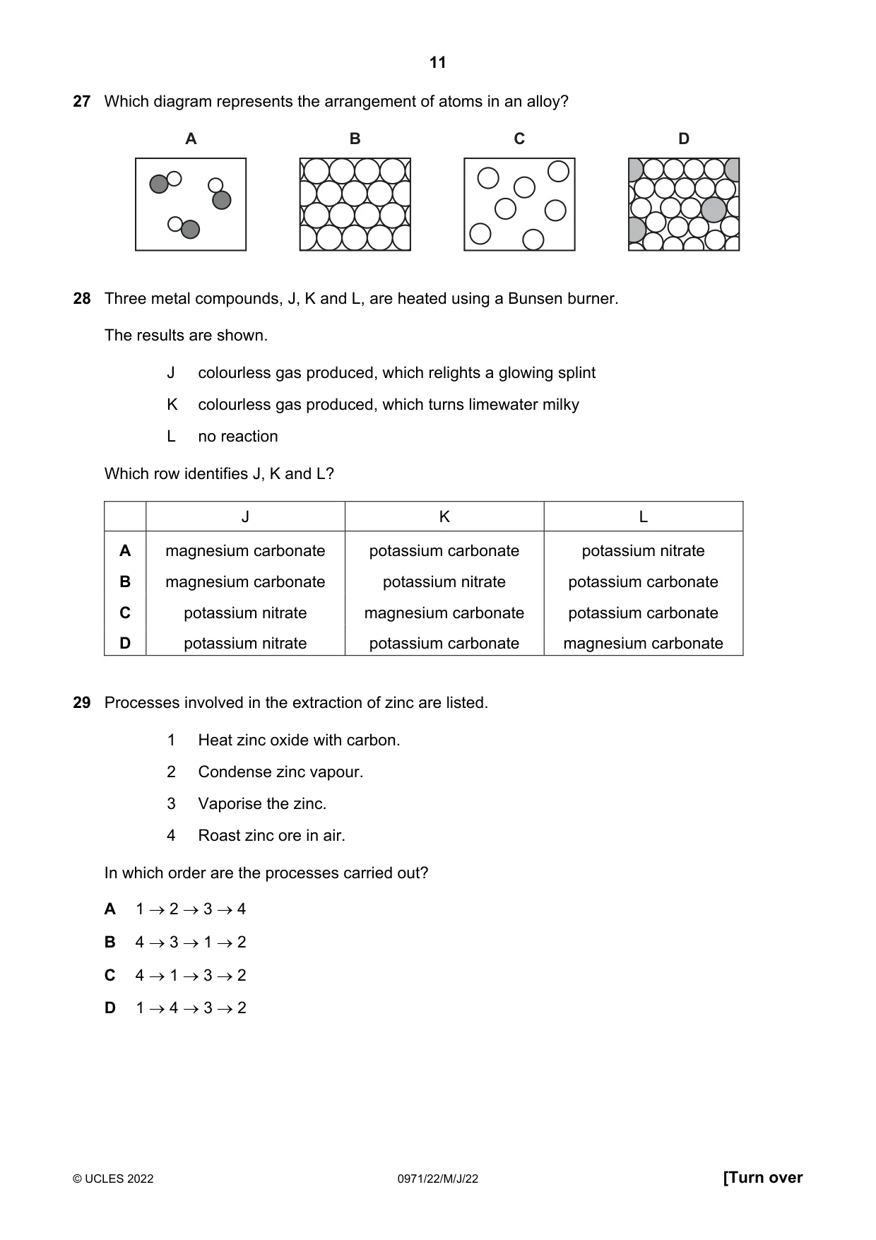 Cambridge IGCSE Chemistry (9-1) 0971 2022 May/June Paper 2 · Variant 2 question paper, page 11 of 16