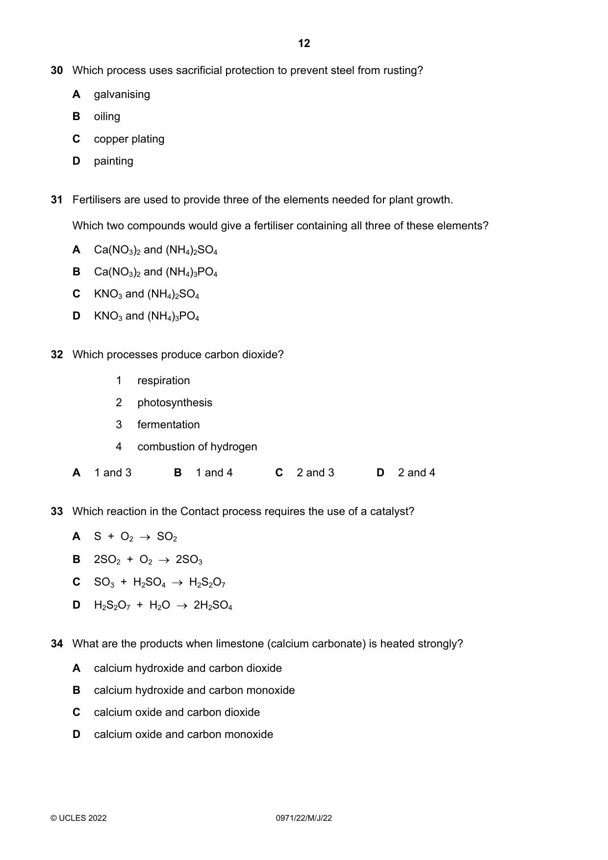 Cambridge IGCSE Chemistry (9-1) 0971 2022 May/June Paper 2 · Variant 2 question paper, page 12 of 16
