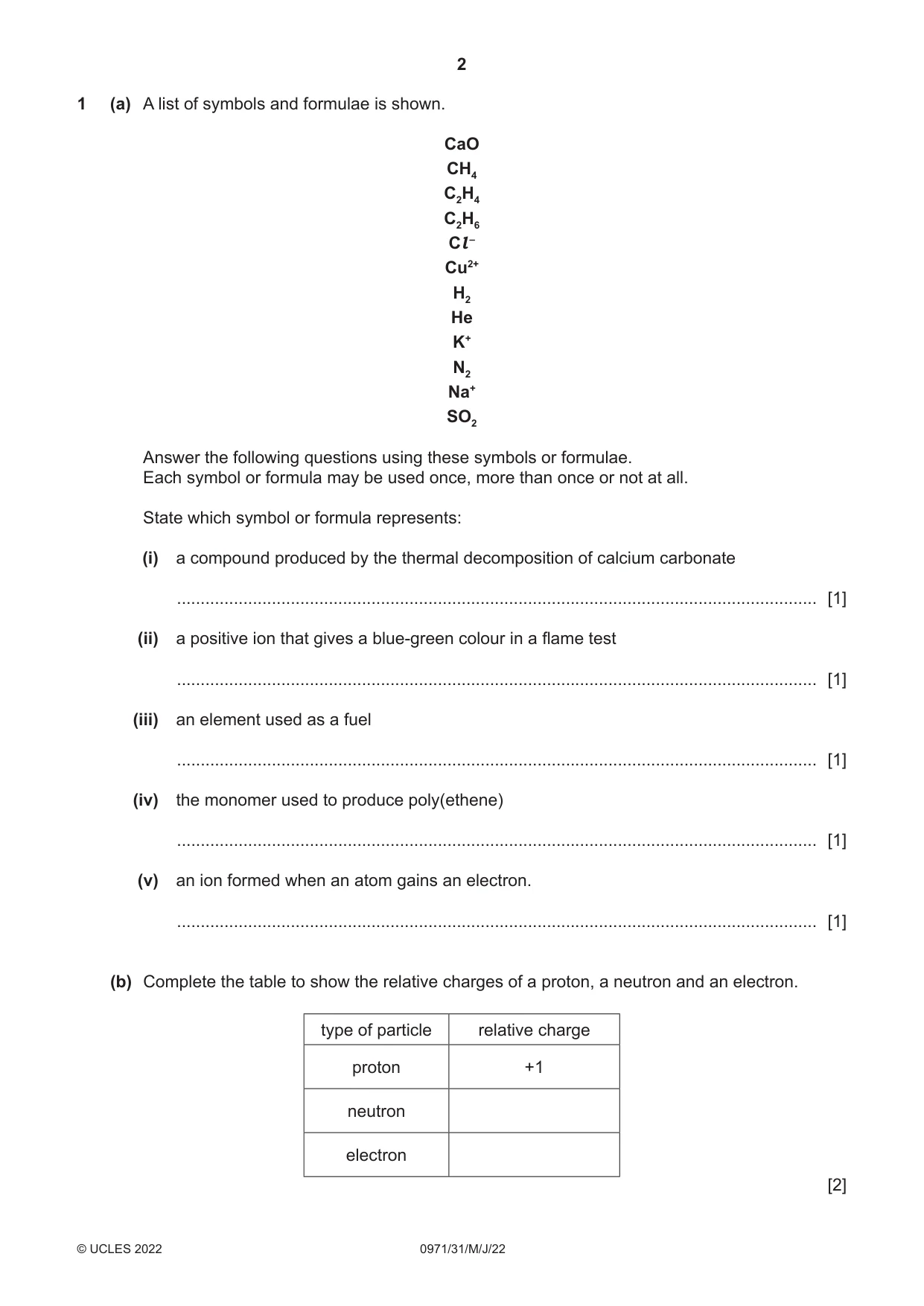 Cambridge IGCSE Chemistry (9-1) 0971 2022 May/June Paper 3 · Variant 1 question paper, page 2 of 20