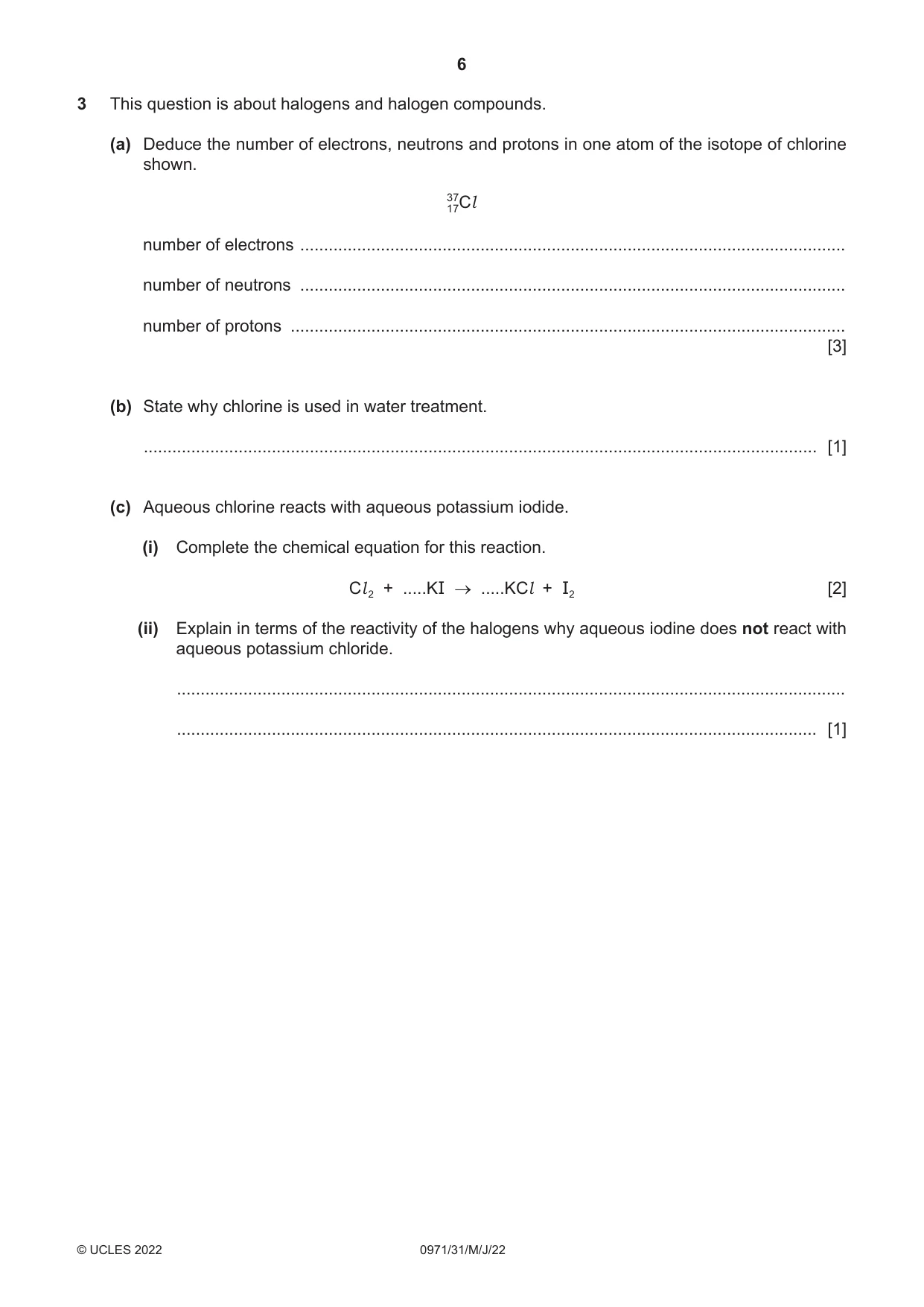 Cambridge IGCSE Chemistry (9-1) 0971 2022 May/June Paper 3 · Variant 1 question paper, page 6 of 20