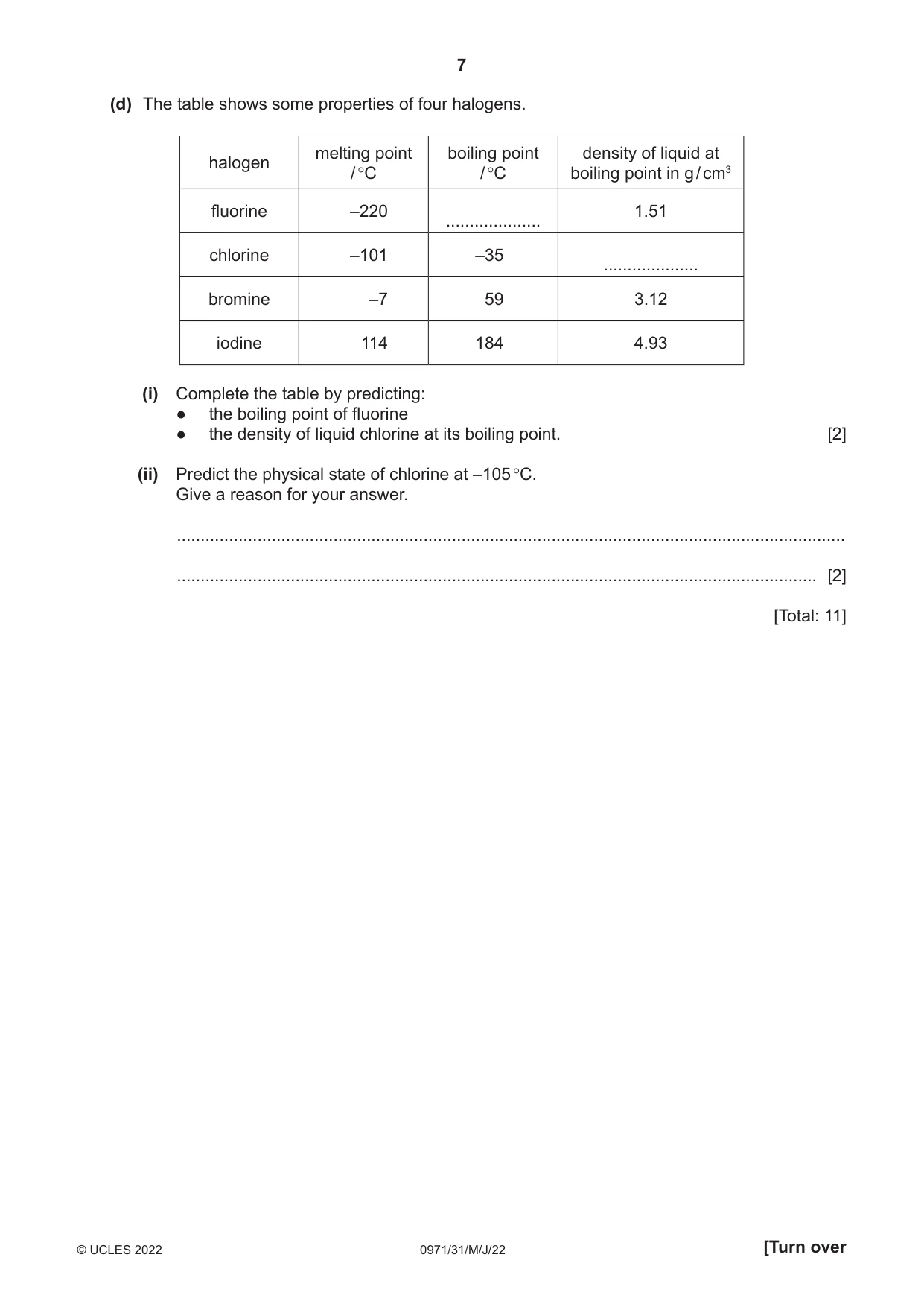 Cambridge IGCSE Chemistry (9-1) 0971 2022 May/June Paper 3 · Variant 1 question paper, page 7 of 20