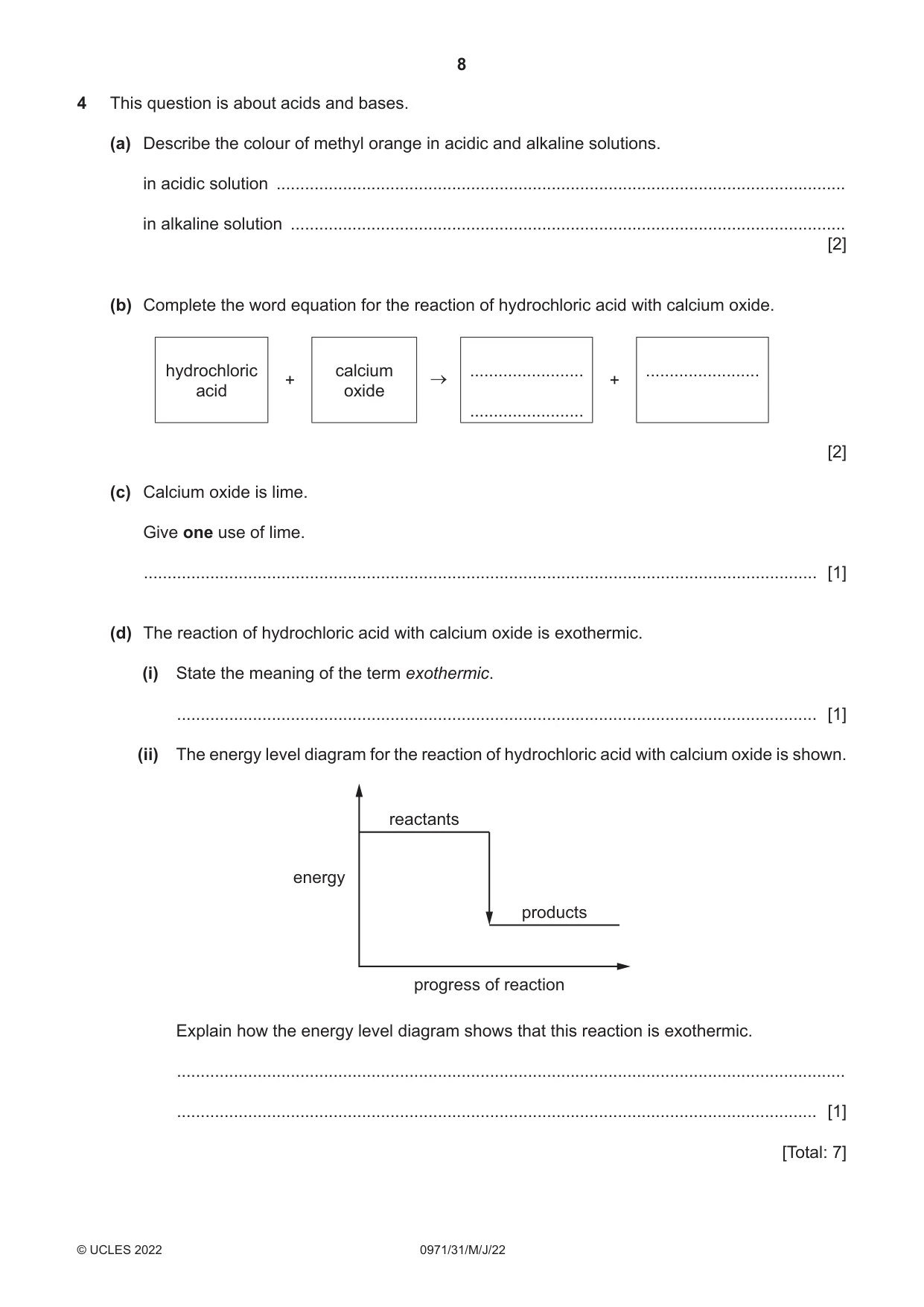 Cambridge IGCSE Chemistry (9-1) 0971 2022 May/June Paper 3 · Variant 1 question paper, page 8 of 20