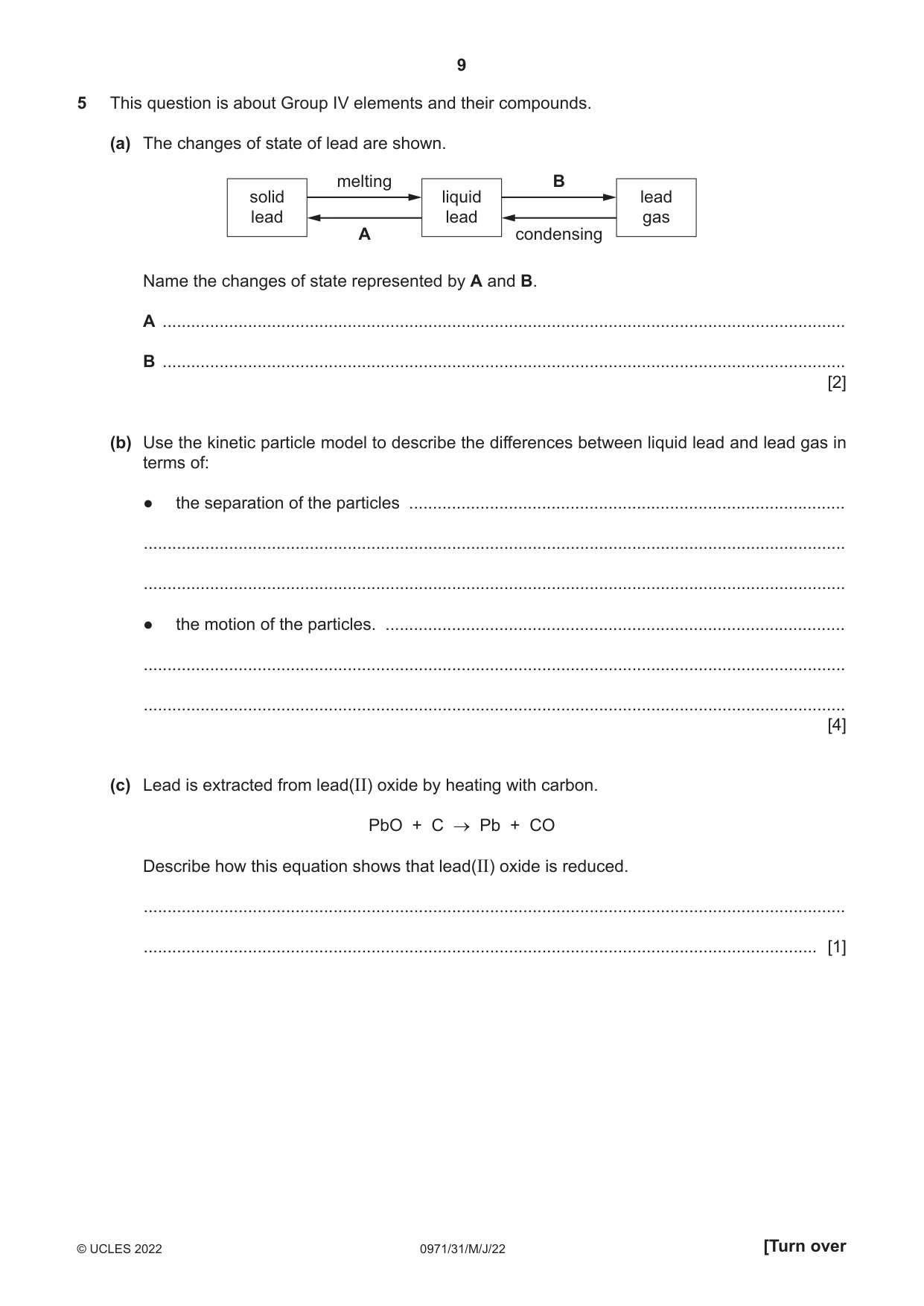 Cambridge IGCSE Chemistry (9-1) 0971 2022 May/June Paper 3 · Variant 1 question paper, page 9 of 20