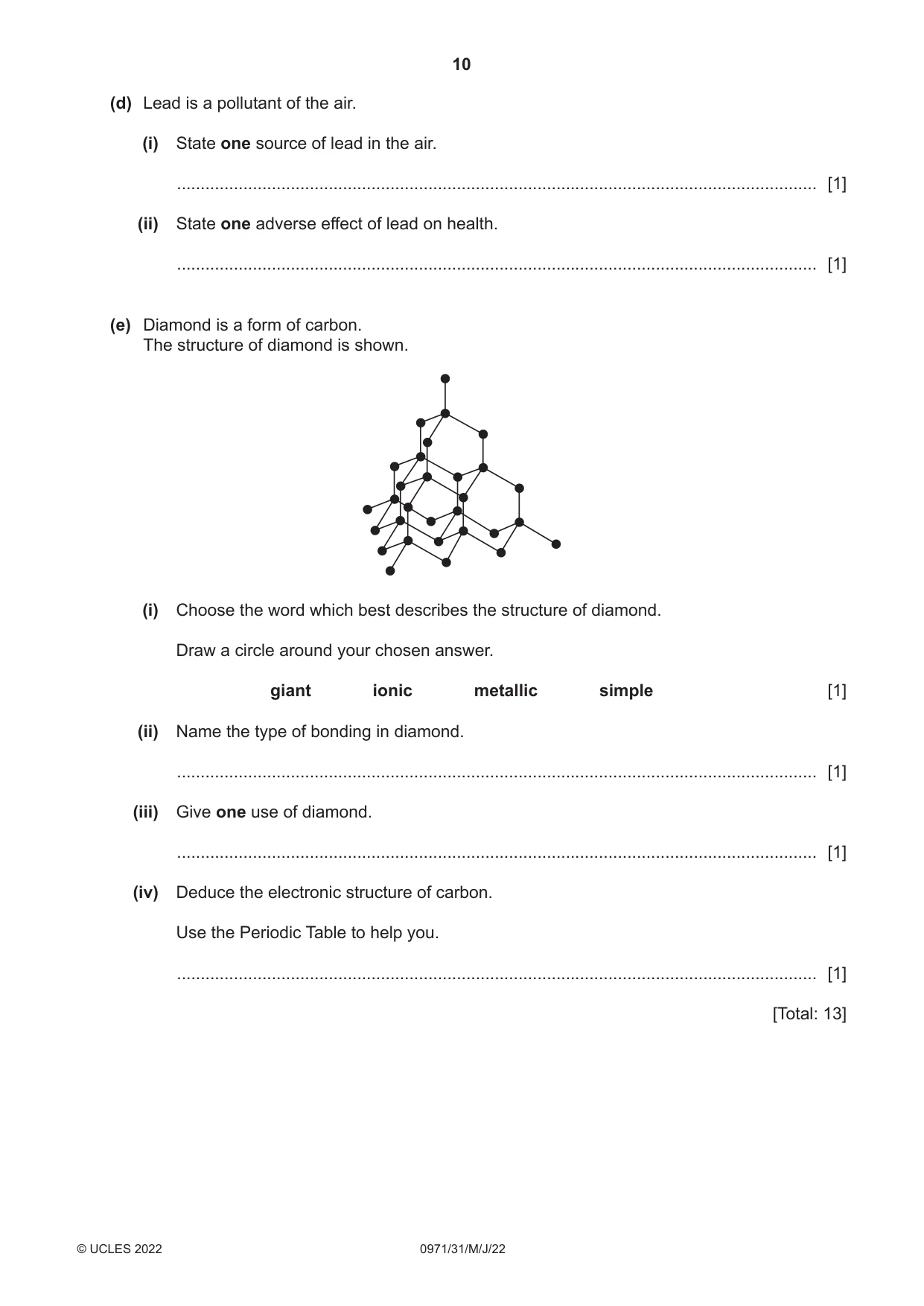 Cambridge IGCSE Chemistry (9-1) 0971 2022 May/June Paper 3 · Variant 1 question paper, page 10 of 20