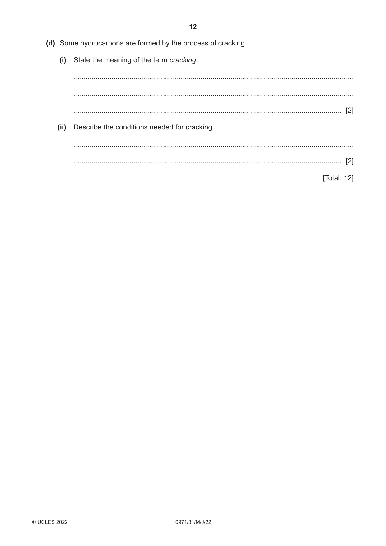 Cambridge IGCSE Chemistry (9-1) 0971 2022 May/June Paper 3 · Variant 1 question paper, page 12 of 20