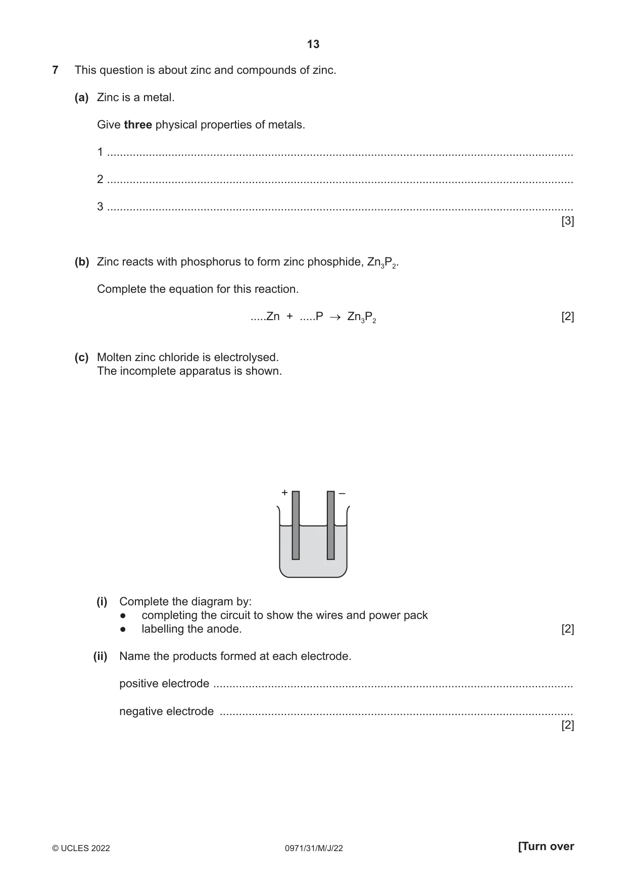 Cambridge IGCSE Chemistry (9-1) 0971 2022 May/June Paper 3 · Variant 1 question paper, page 13 of 20