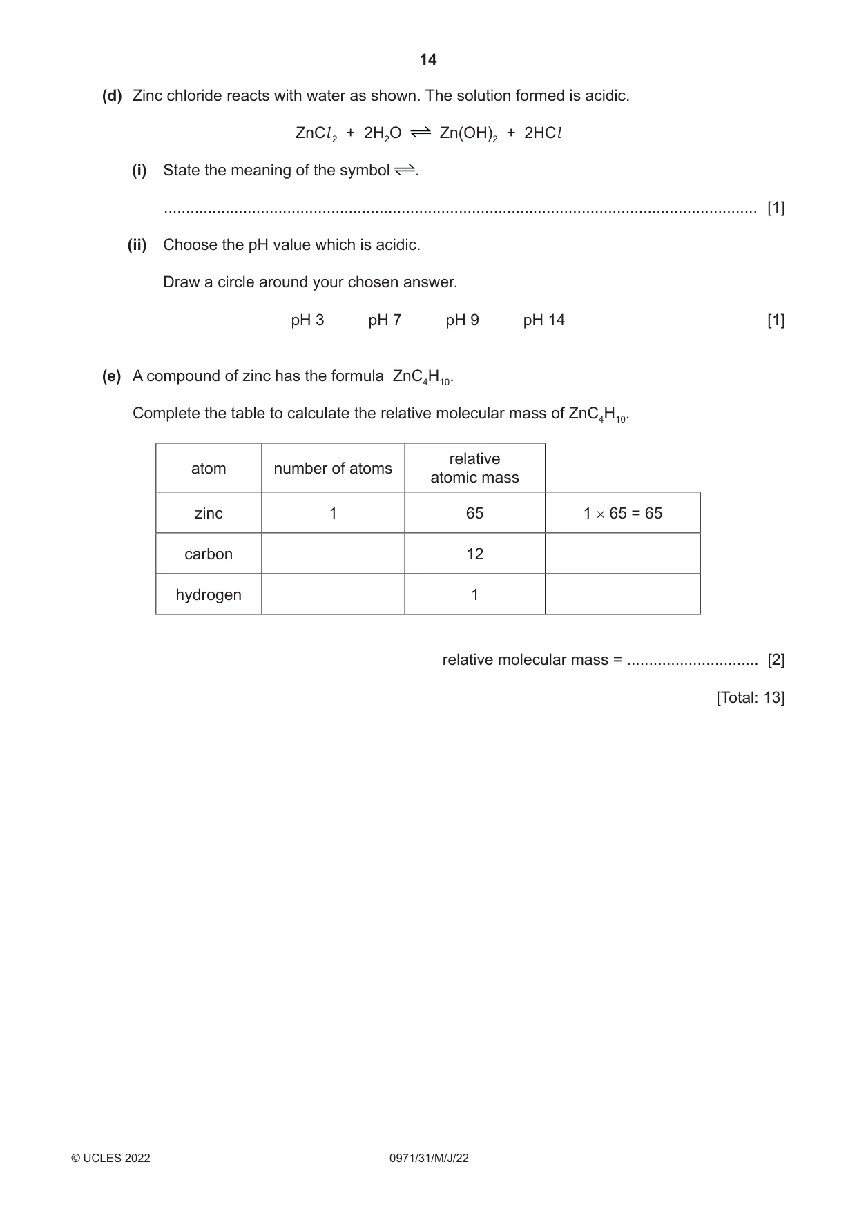 Cambridge IGCSE Chemistry (9-1) 0971 2022 May/June Paper 3 · Variant 1 question paper, page 14 of 20