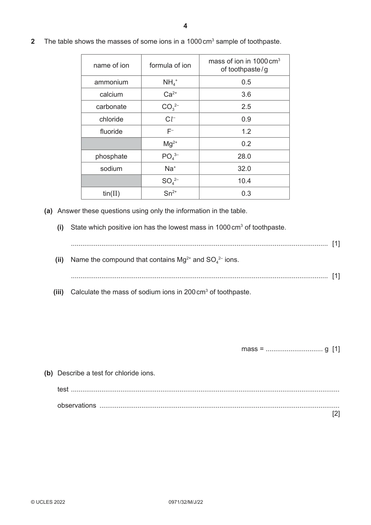 Cambridge IGCSE Chemistry (9-1) 0971 2022 May/June Paper 3 · Variant 2 question paper, page 4 of 20