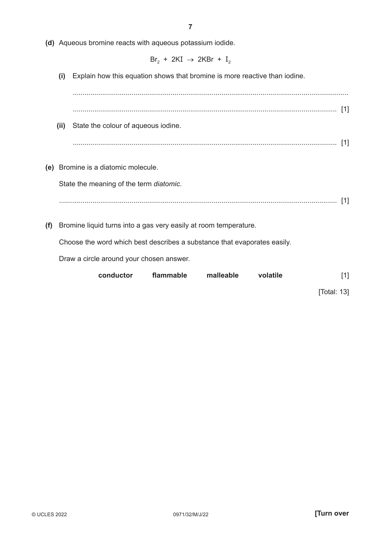 Cambridge IGCSE Chemistry (9-1) 0971 2022 May/June Paper 3 · Variant 2 question paper, page 7 of 20