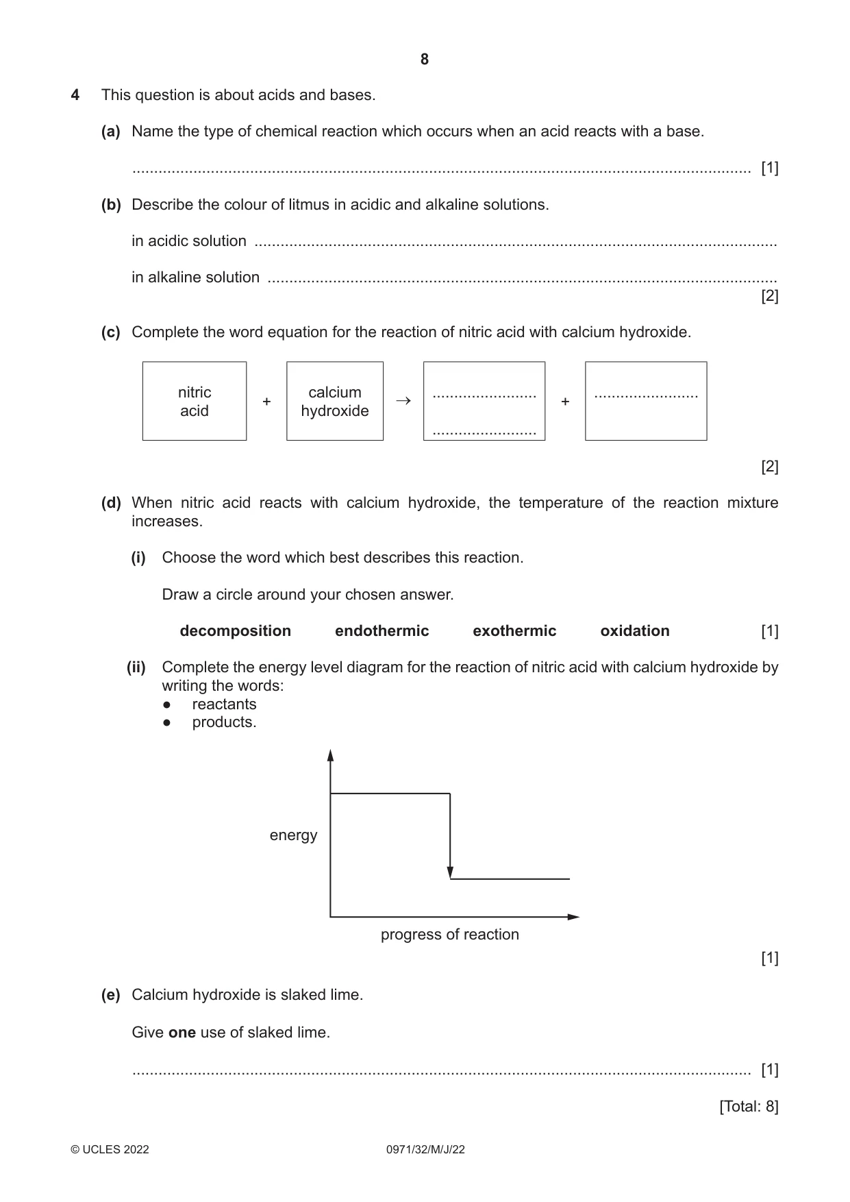 Cambridge IGCSE Chemistry (9-1) 0971 2022 May/June Paper 3 · Variant 2 question paper, page 8 of 20