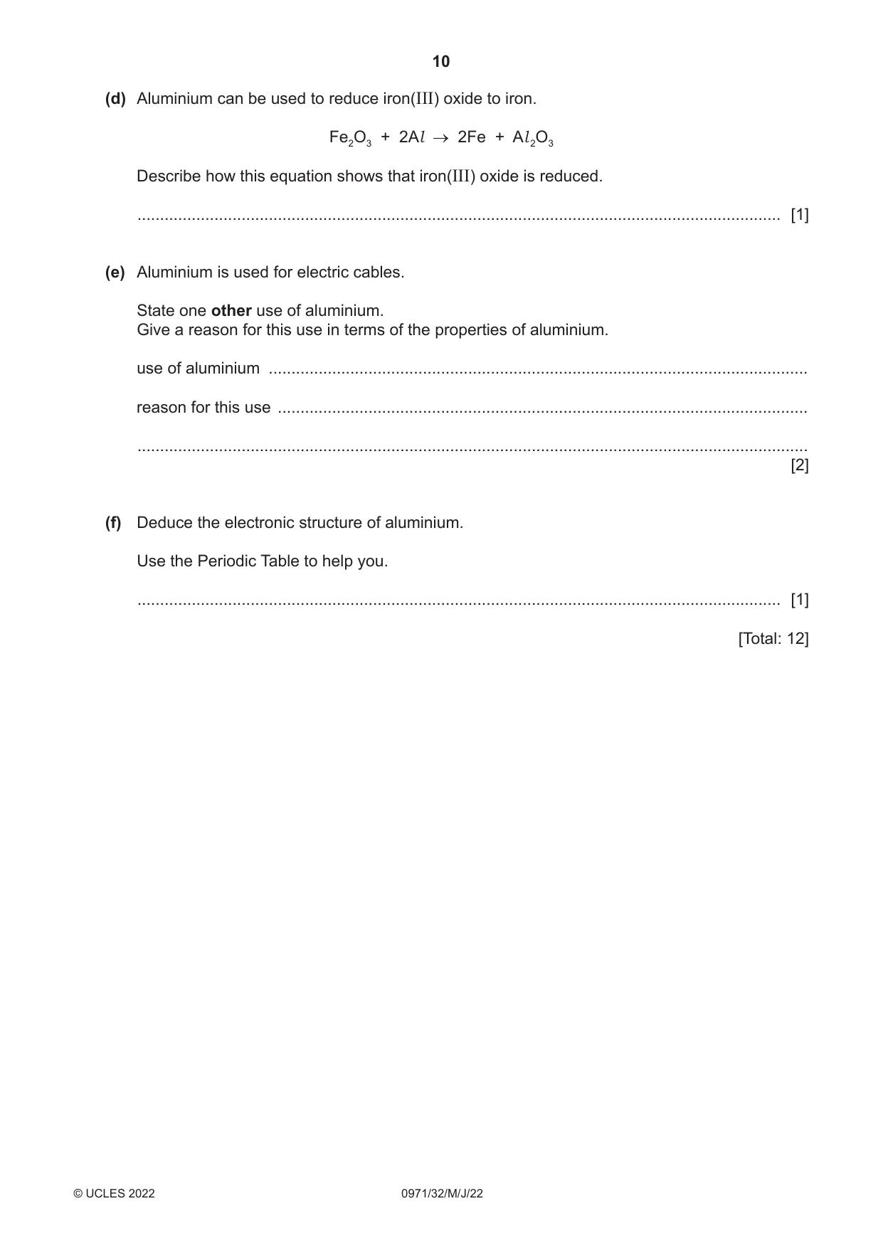 Cambridge IGCSE Chemistry (9-1) 0971 2022 May/June Paper 3 · Variant 2 question paper, page 10 of 20