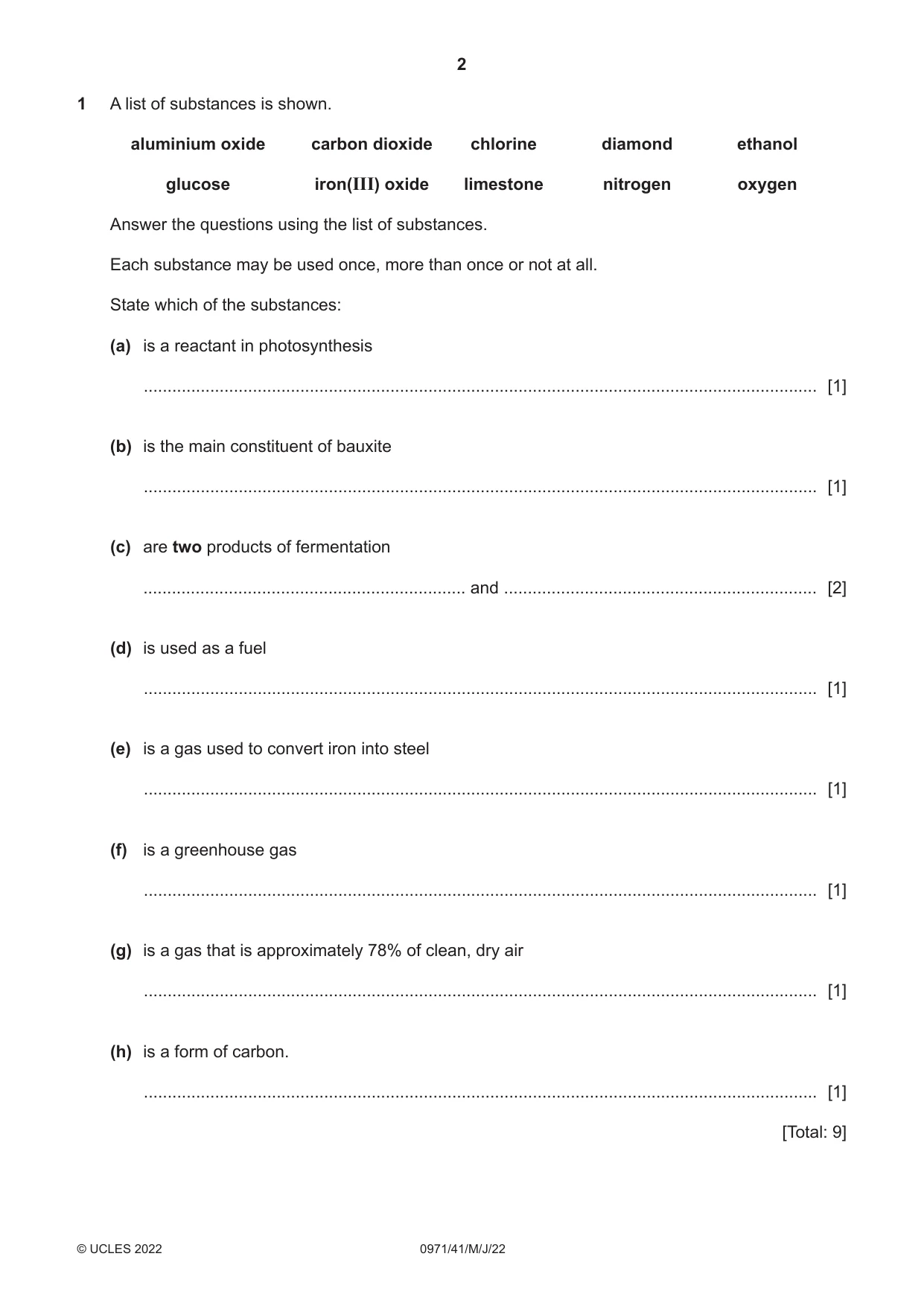 Cambridge IGCSE Chemistry (9-1) 0971 2022 May/June Paper 4 · Variant 1 question paper, page 2 of 16