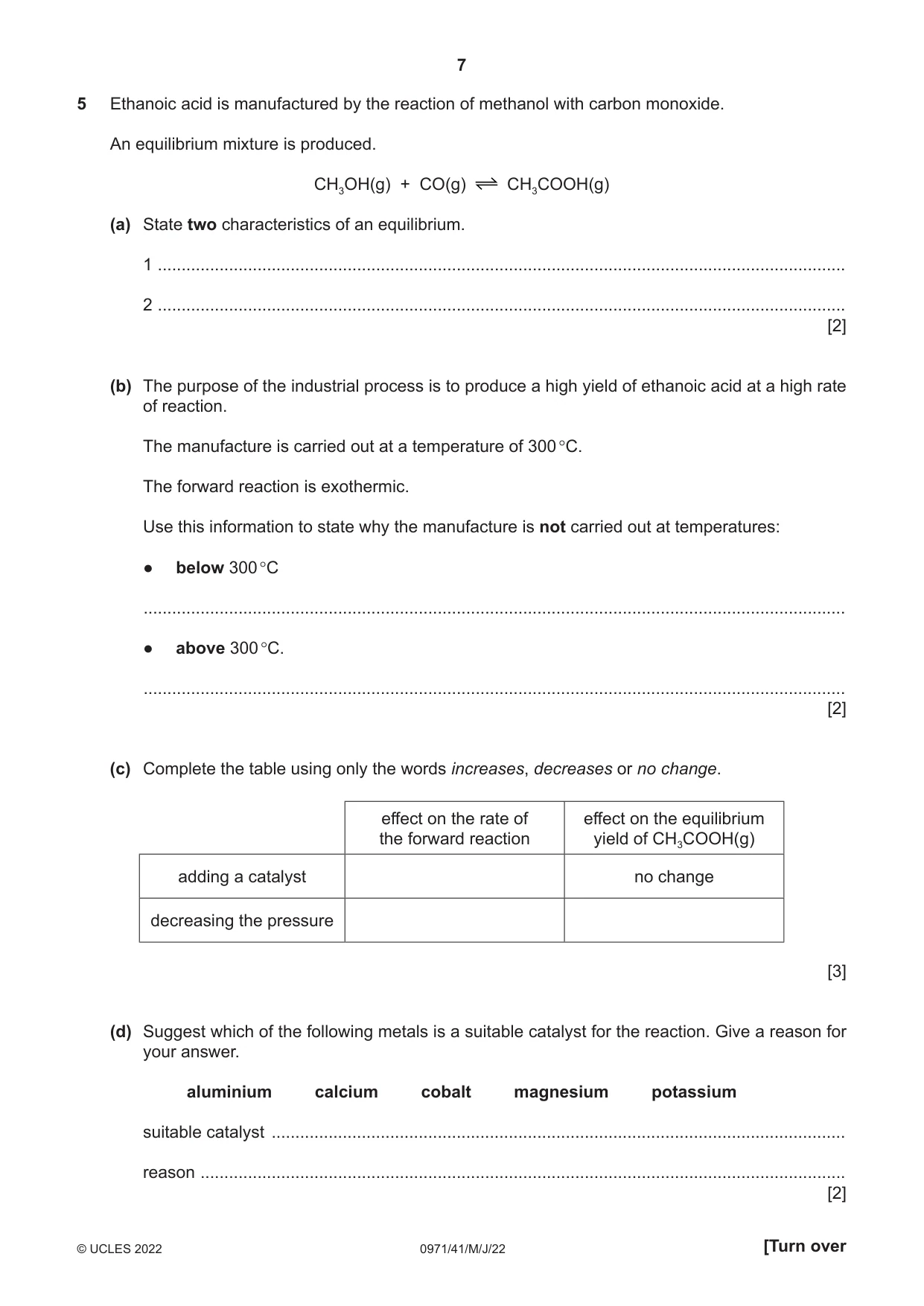 Cambridge IGCSE Chemistry (9-1) 0971 2022 May/June Paper 4 · Variant 1 question paper, page 7 of 16