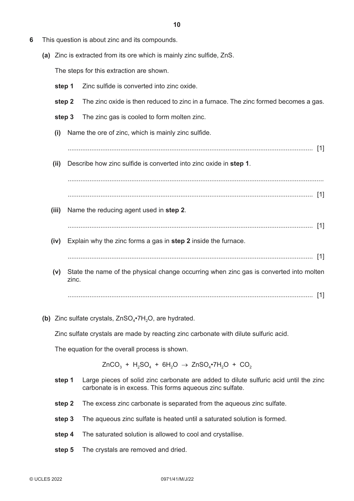 Cambridge IGCSE Chemistry (9-1) 0971 2022 May/June Paper 4 · Variant 1 question paper, page 10 of 16