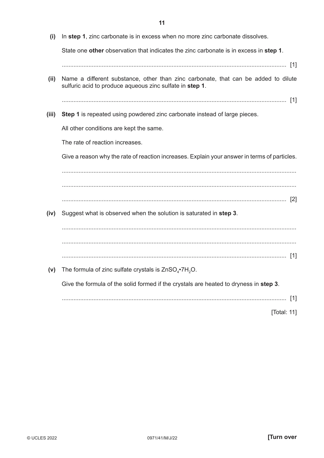 Cambridge IGCSE Chemistry (9-1) 0971 2022 May/June Paper 4 · Variant 1 question paper, page 11 of 16