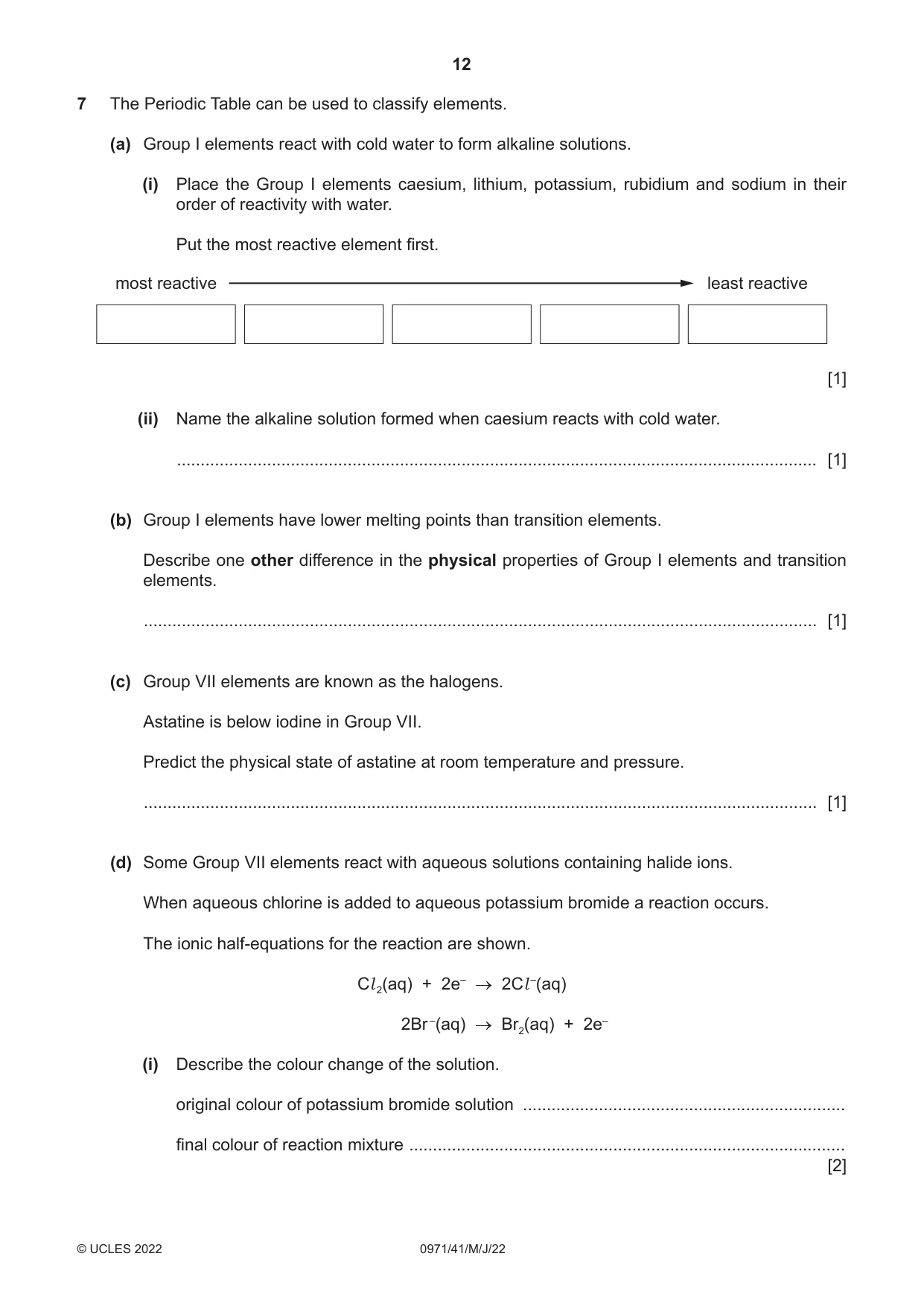 Cambridge IGCSE Chemistry (9-1) 0971 2022 May/June Paper 4 · Variant 1 question paper, page 12 of 16