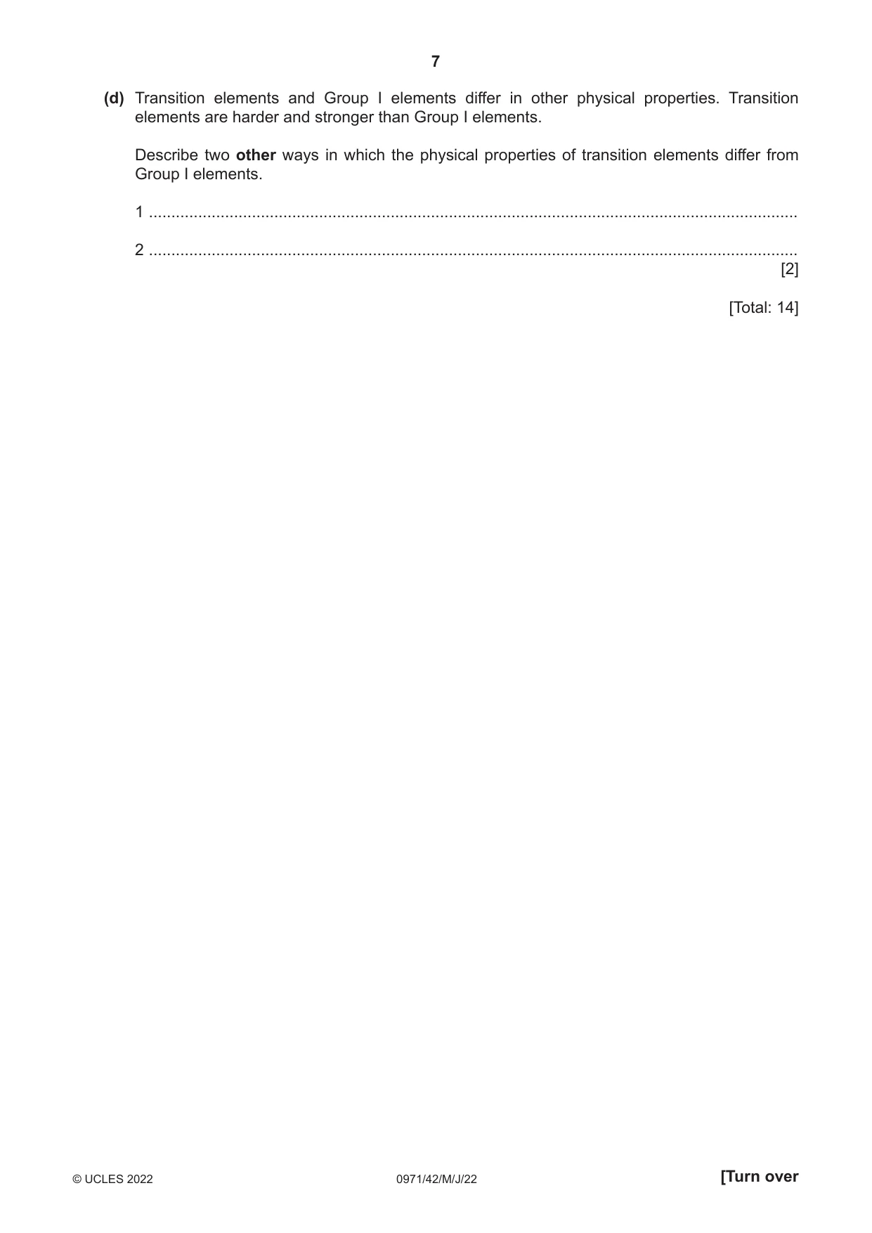 Cambridge IGCSE Chemistry (9-1) 0971 2022 May/June Paper 4 · Variant 2 question paper, page 7 of 16