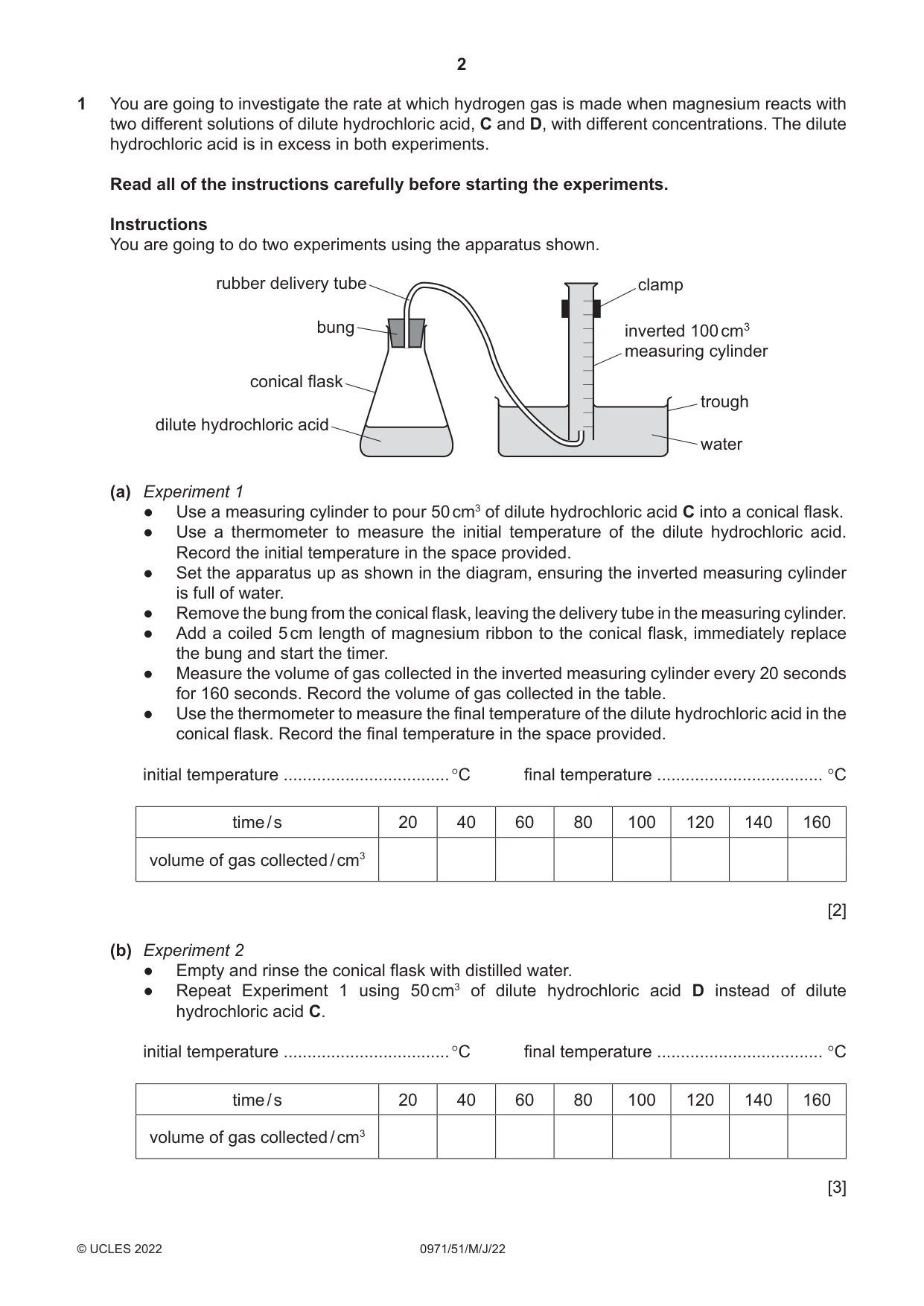 Cambridge IGCSE Chemistry (9-1) 0971 2022 May/June Paper 5 · Variant 1 question paper, page 2 of 12
