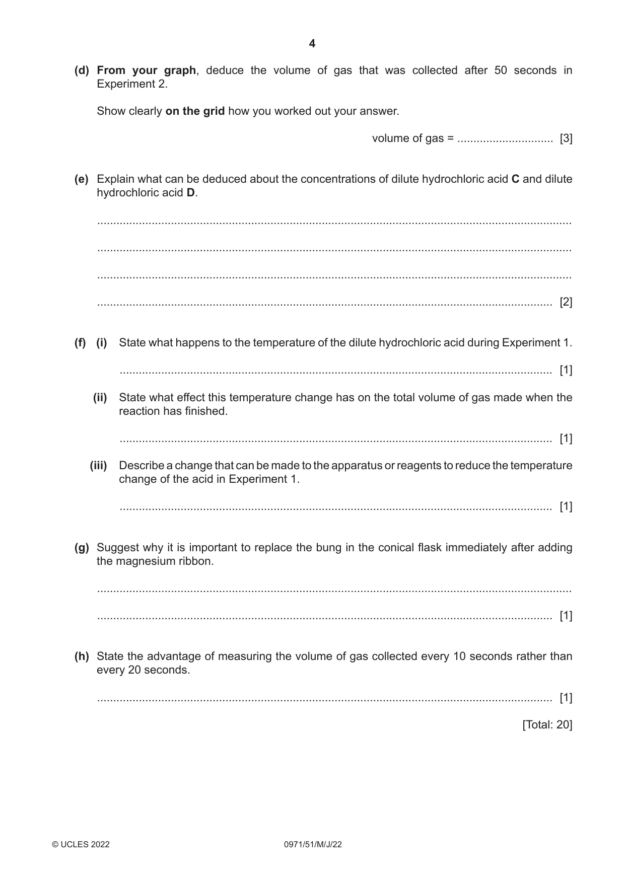 Cambridge IGCSE Chemistry (9-1) 0971 2022 May/June Paper 5 · Variant 1 question paper, page 4 of 12