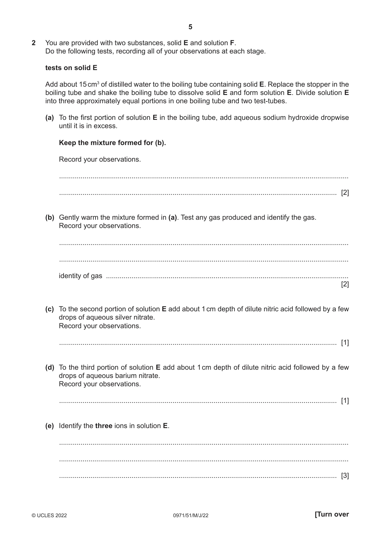 Cambridge IGCSE Chemistry (9-1) 0971 2022 May/June Paper 5 · Variant 1 question paper, page 5 of 12