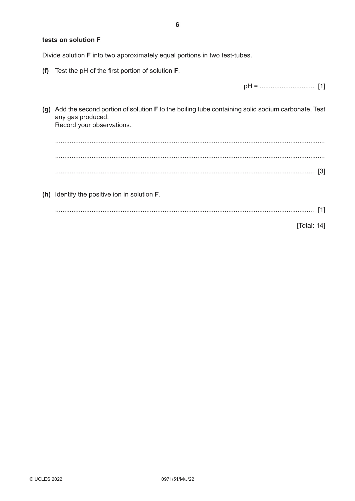 Cambridge IGCSE Chemistry (9-1) 0971 2022 May/June Paper 5 · Variant 1 question paper, page 6 of 12