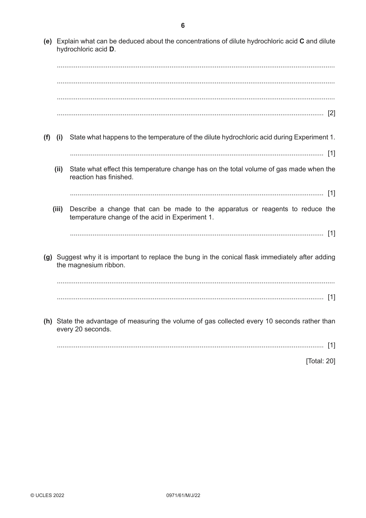 Cambridge IGCSE Chemistry (9-1) 0971 2022 May/June Paper 6 · Variant 1 question paper, page 6 of 12