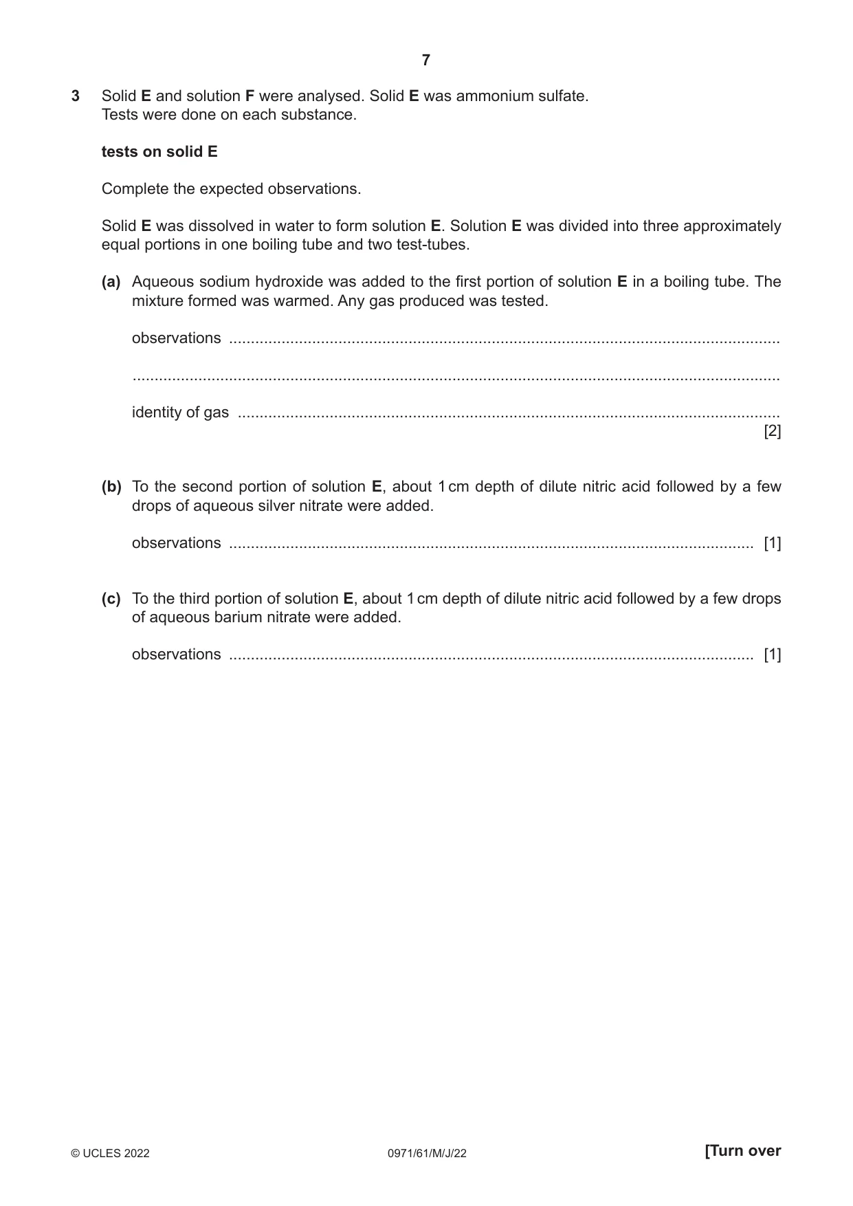 Cambridge IGCSE Chemistry (9-1) 0971 2022 May/June Paper 6 · Variant 1 question paper, page 7 of 12