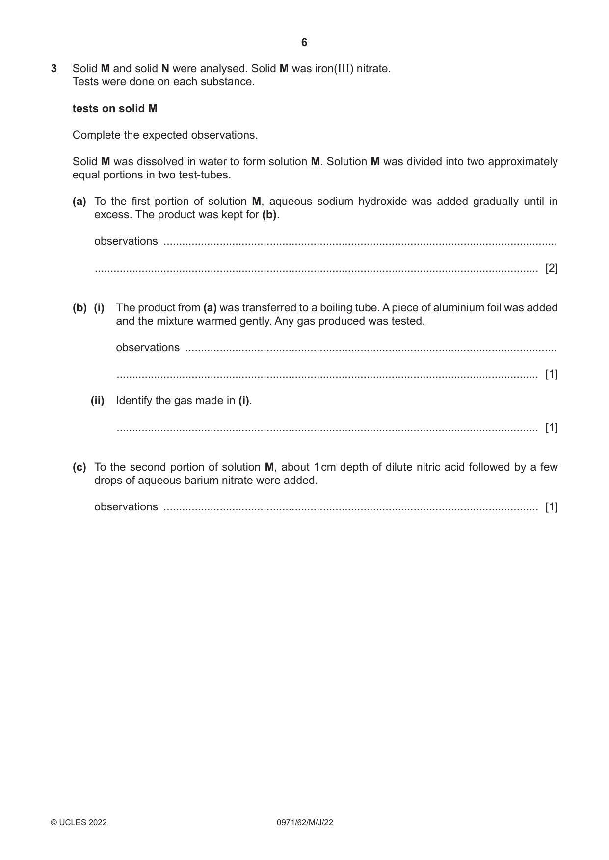 Cambridge IGCSE Chemistry (9-1) 0971 2022 May/June Paper 6 · Variant 2 question paper, page 6 of 12
