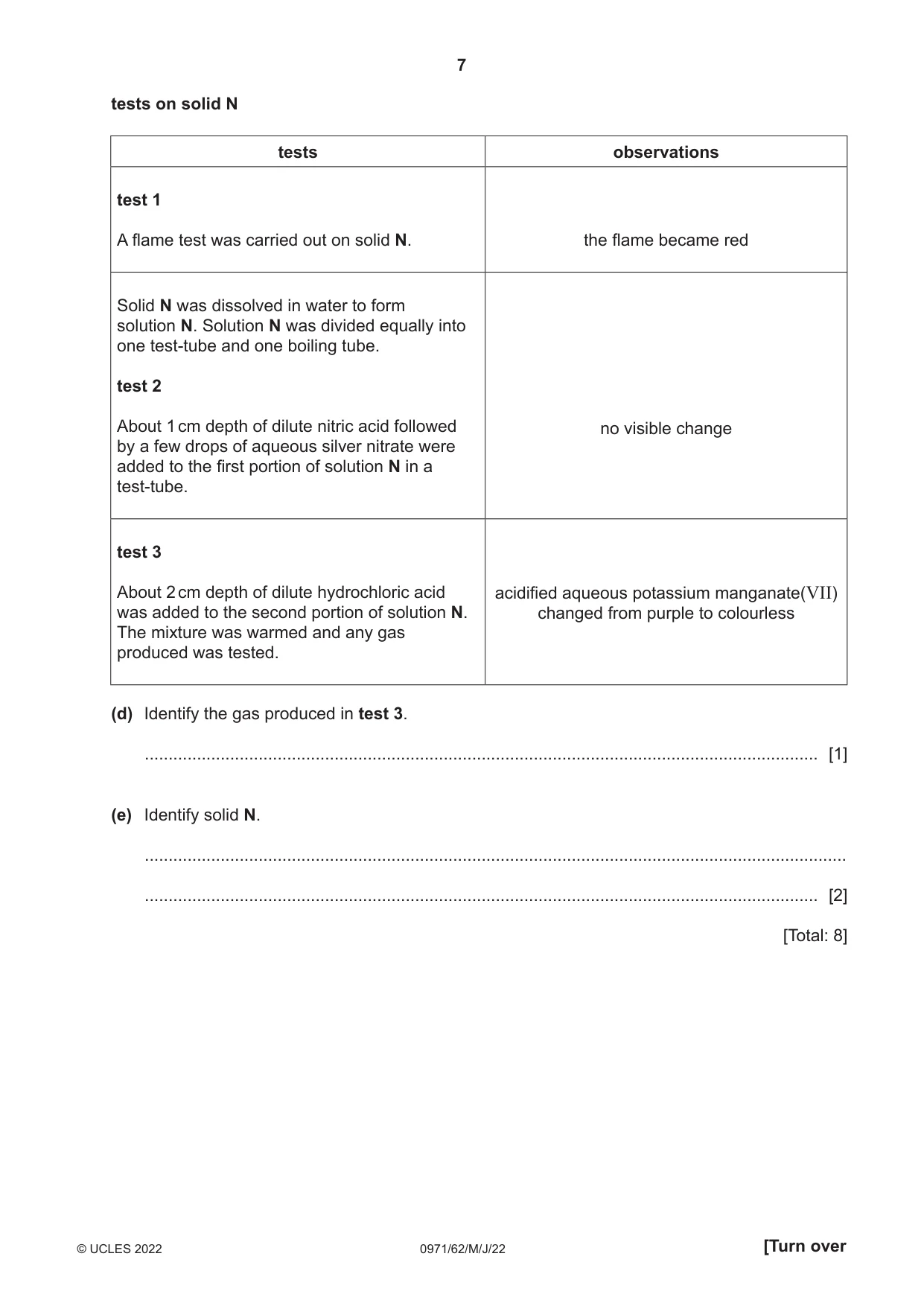 Cambridge IGCSE Chemistry (9-1) 0971 2022 May/June Paper 6 · Variant 2 question paper, page 7 of 12
