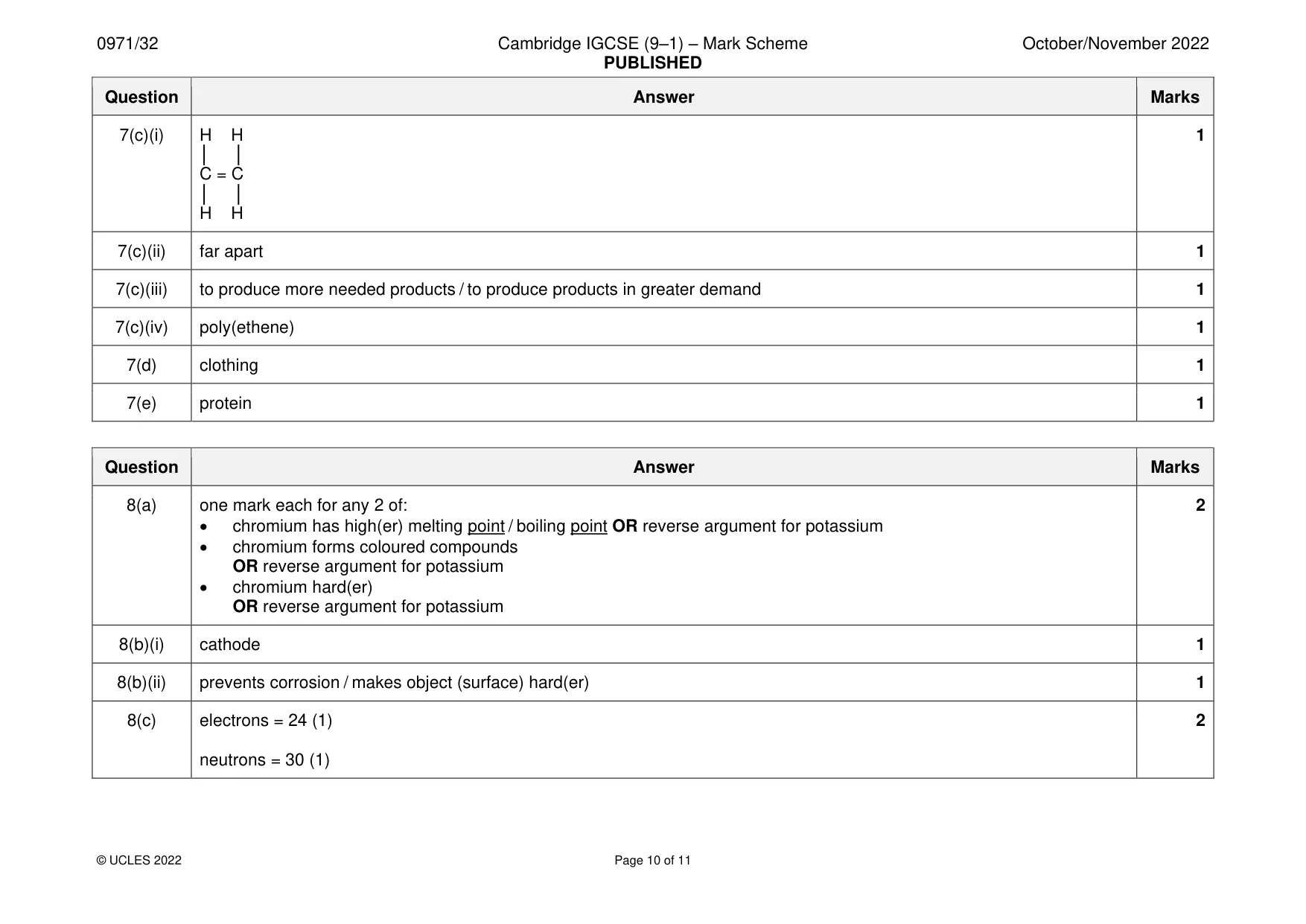 Mark scheme, page 10 of 11