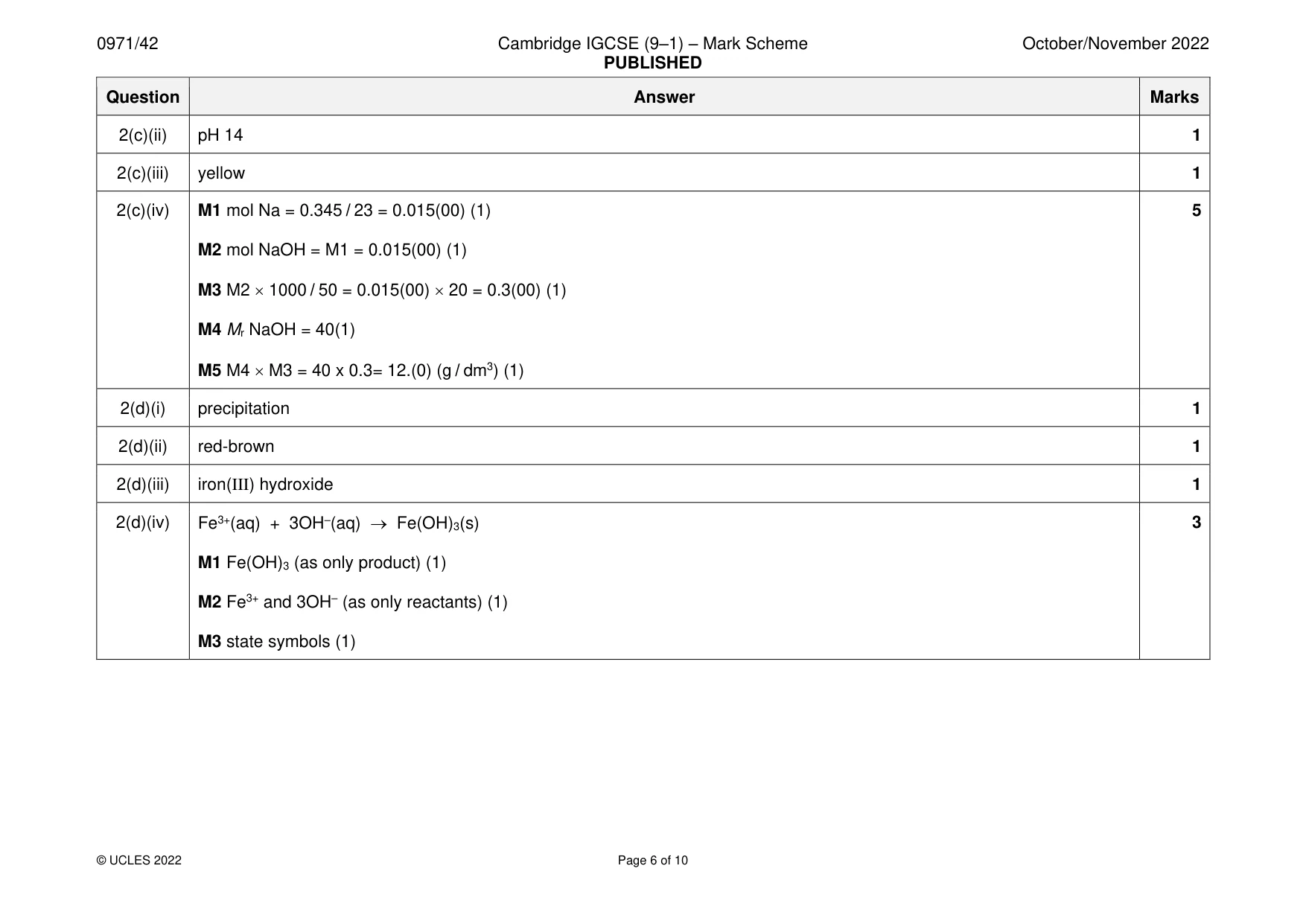 Mark scheme, page 6 of 10