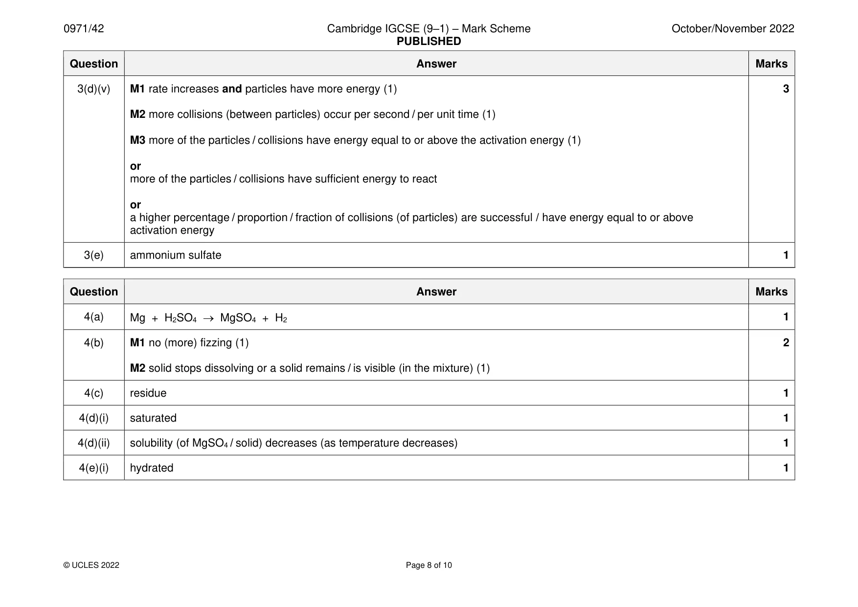 Mark scheme, page 8 of 10