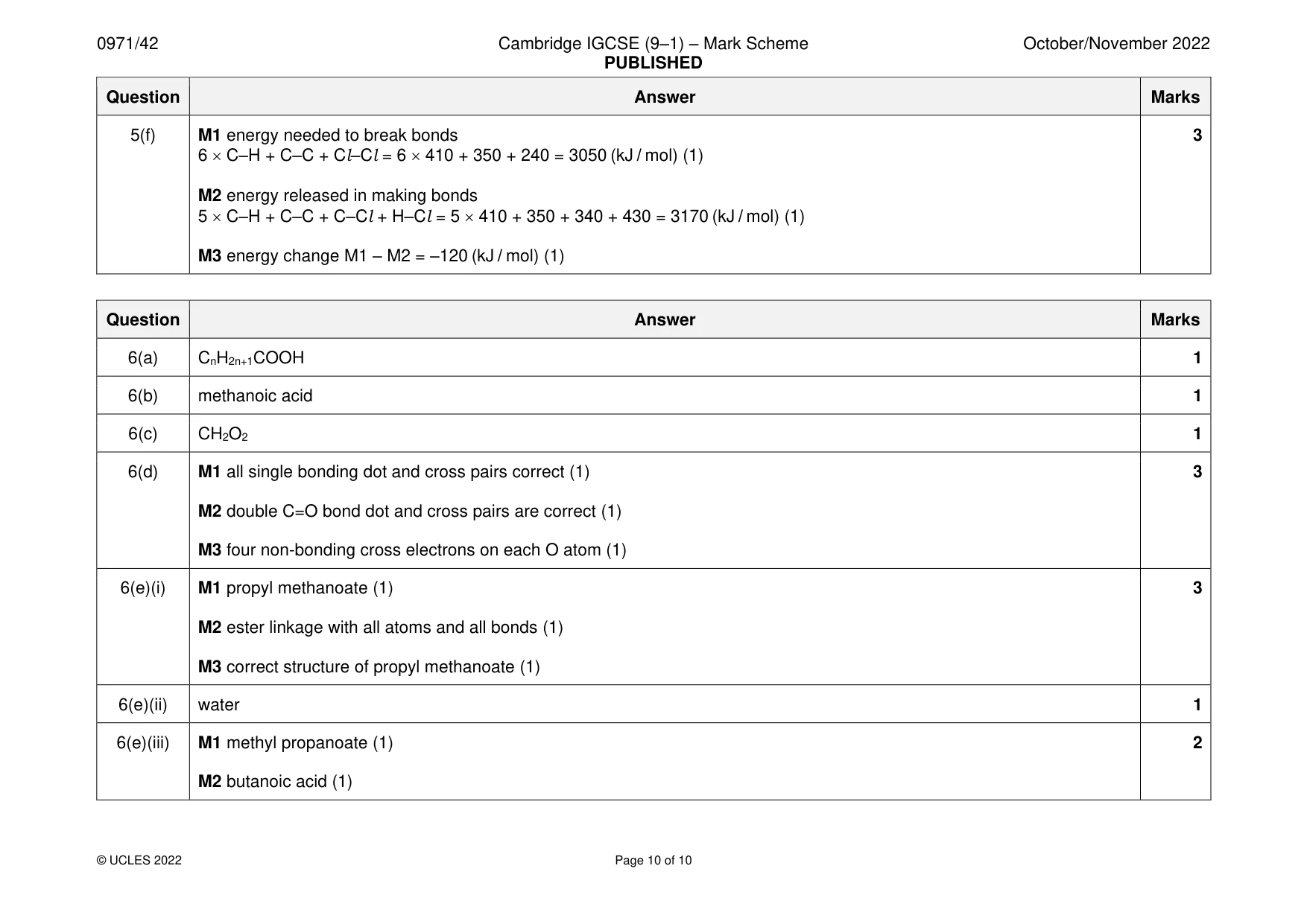 Mark scheme, page 10 of 10