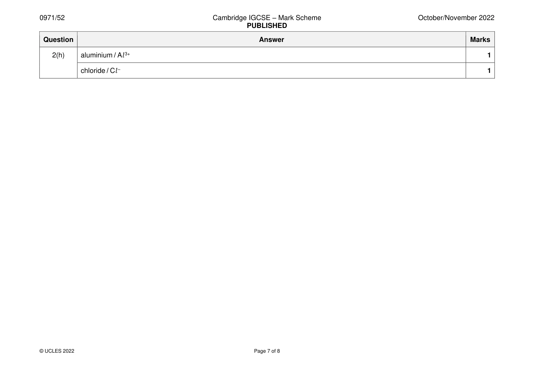 Mark scheme, page 7 of 8