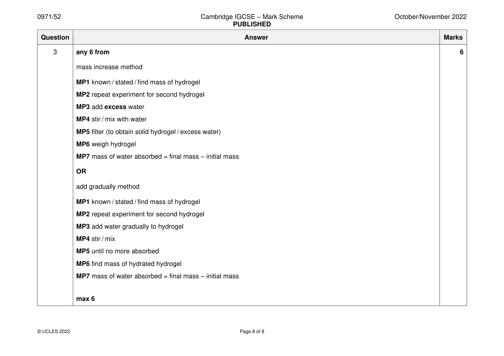 Mark scheme, page 8 of 8