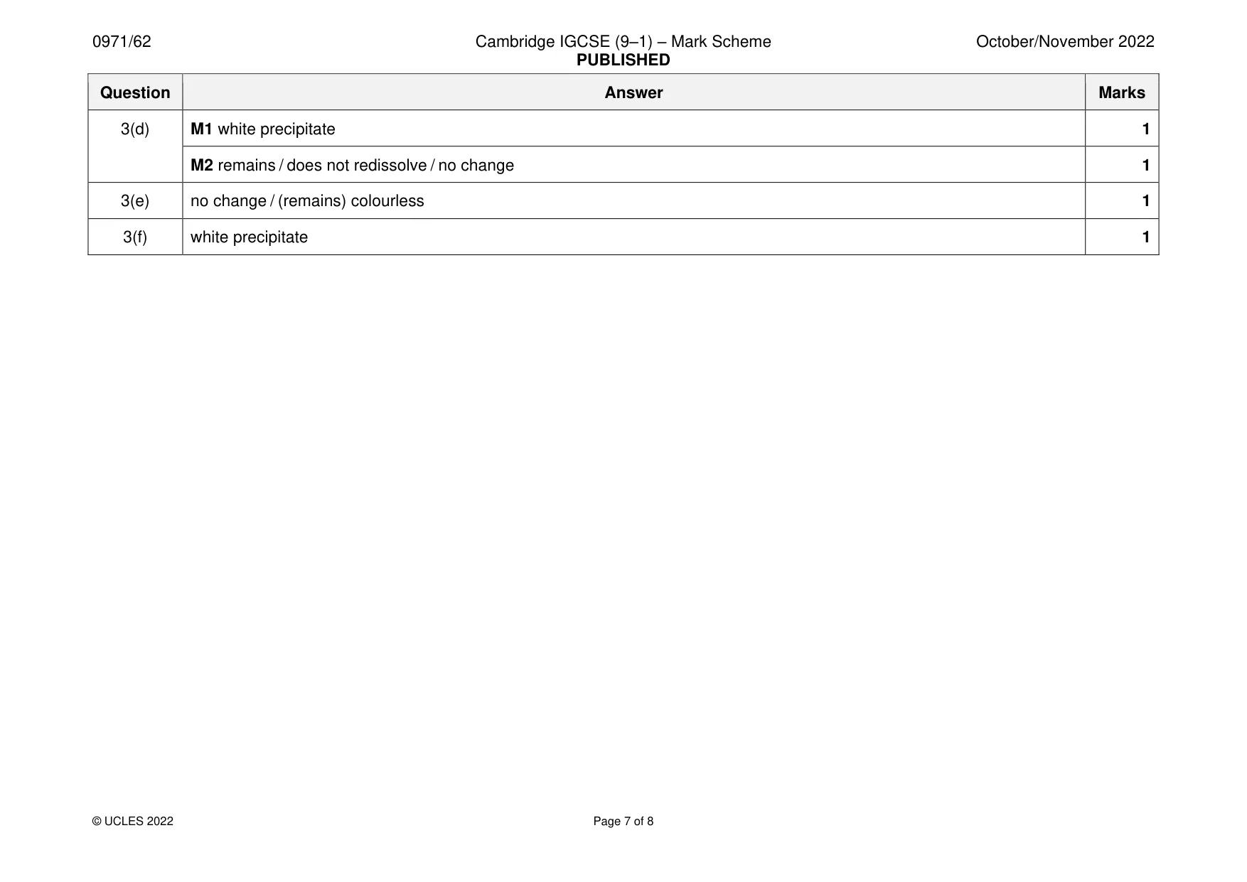 Mark scheme, page 7 of 8