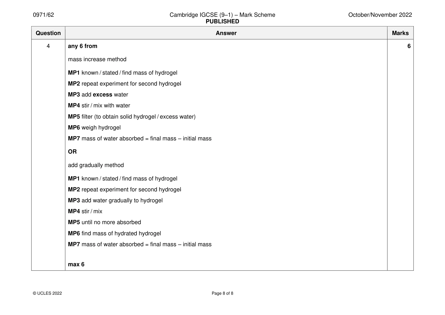 Mark scheme, page 8 of 8