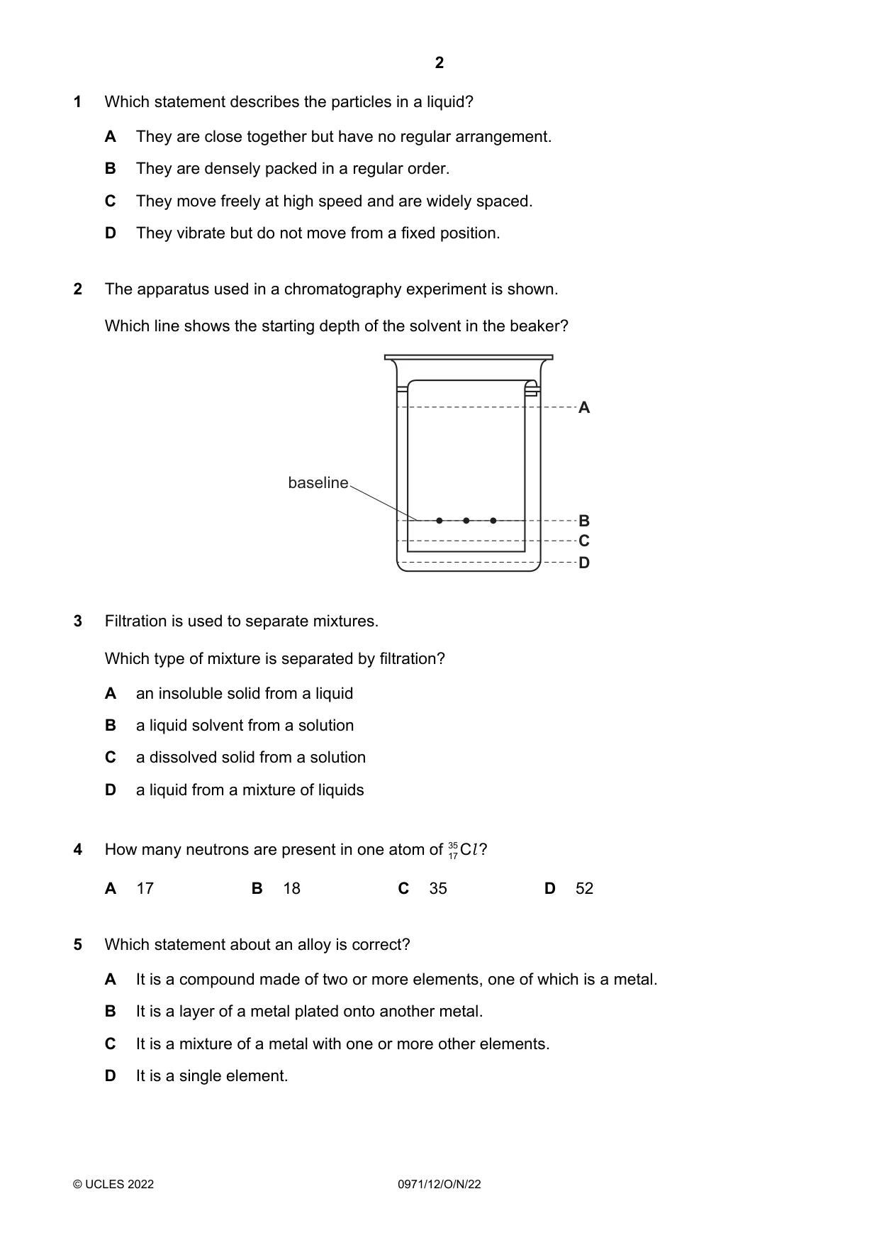 Cambridge IGCSE Chemistry (9-1) 0971 2022 Oct/Nov Paper 1 · Variant 2 question paper, page 2 of 16