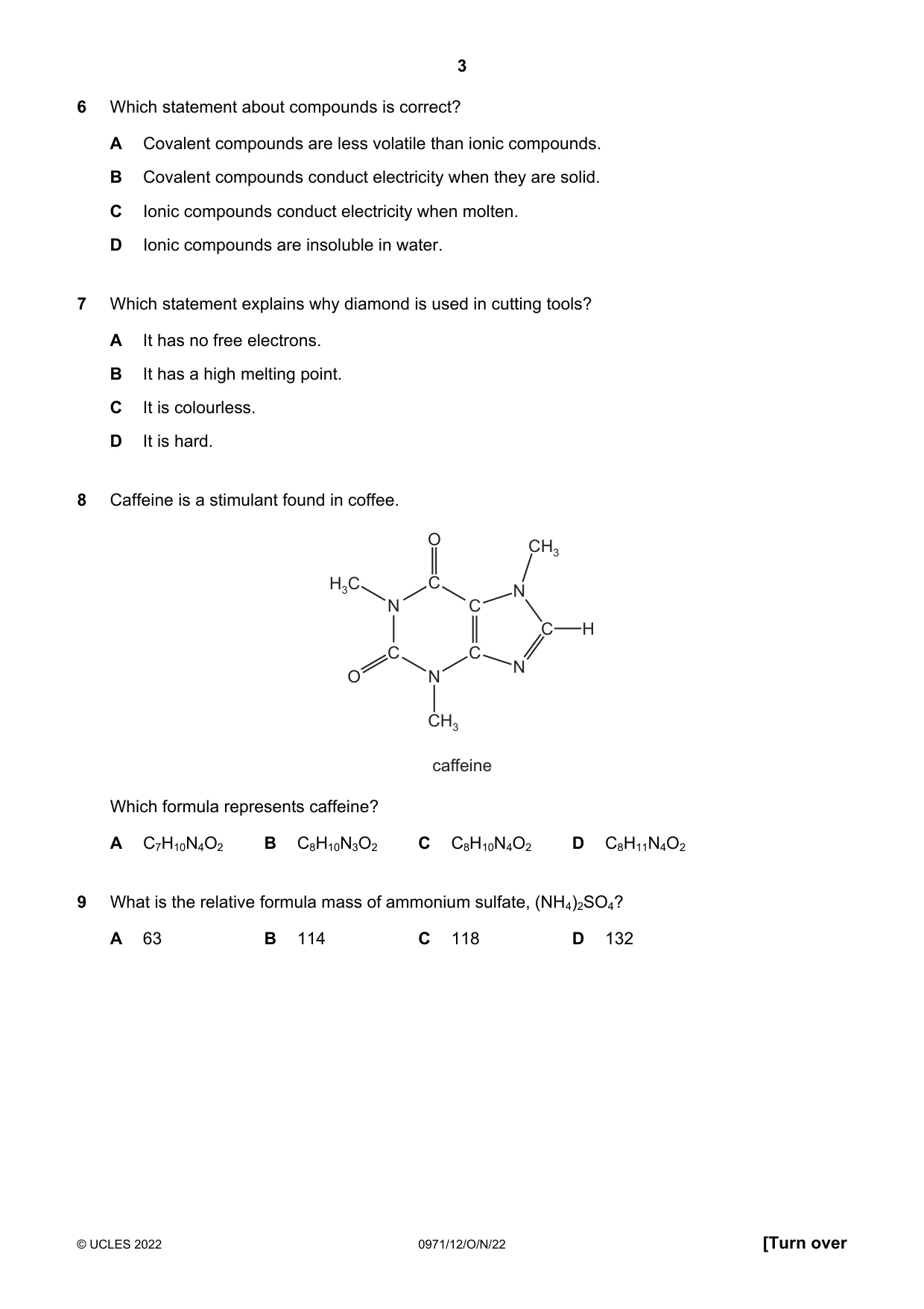 Cambridge IGCSE Chemistry (9-1) 0971 2022 Oct/Nov Paper 1 · Variant 2 question paper, page 3 of 16