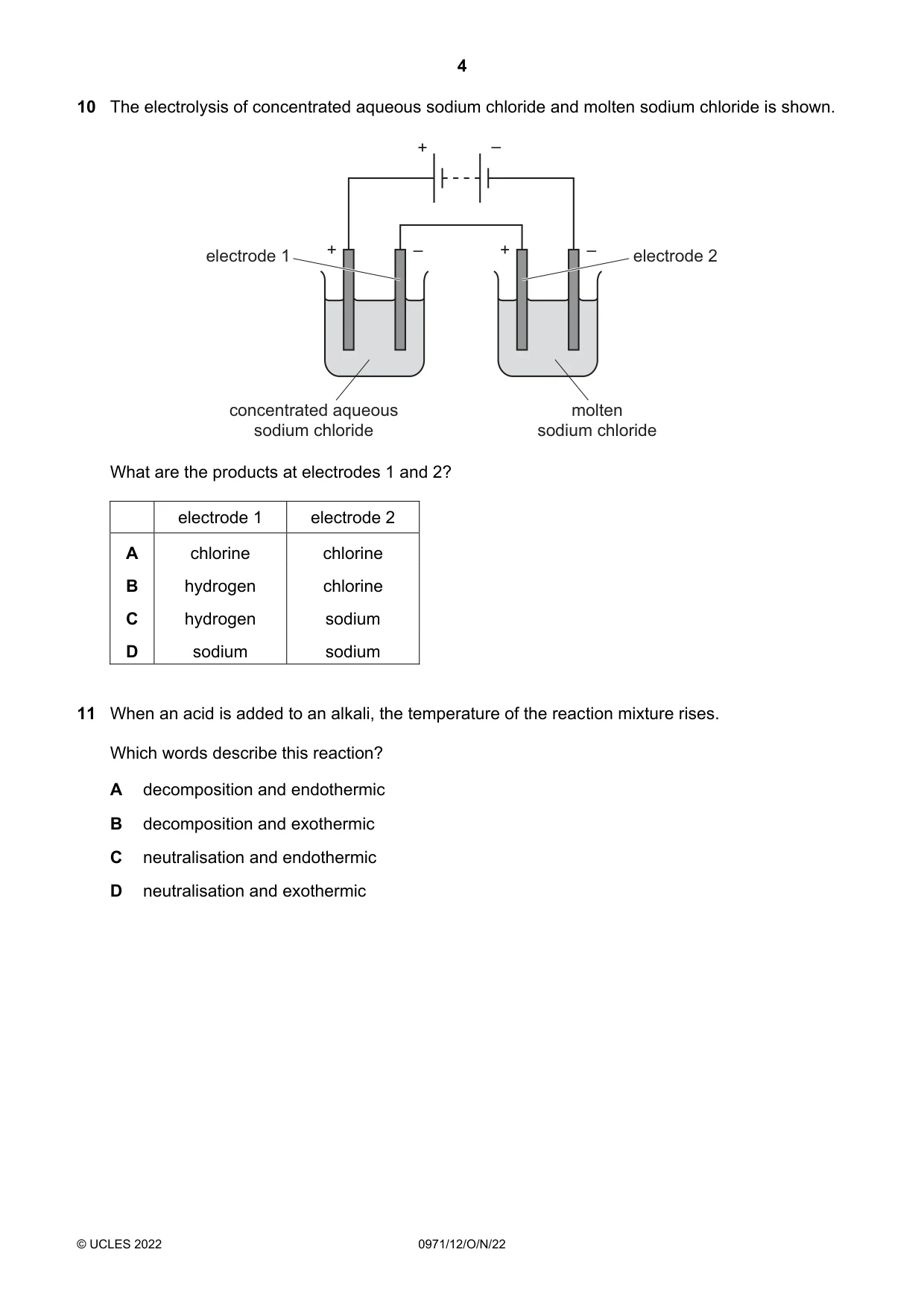 Cambridge IGCSE Chemistry (9-1) 0971 2022 Oct/Nov Paper 1 · Variant 2 question paper, page 4 of 16